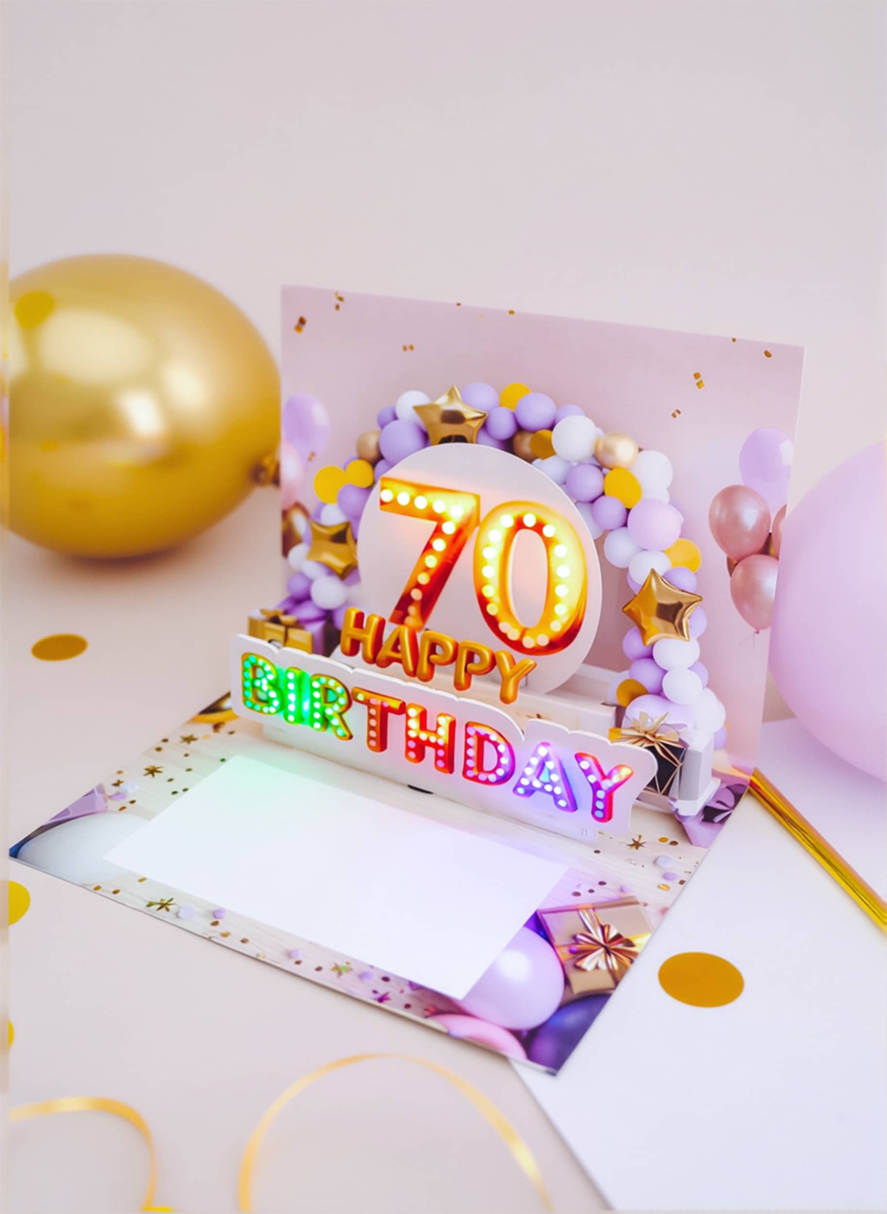 Pop up Geburtstagskarte 70 Frau Geschenk 3D Karte mit Musik und Licht JoliCoon