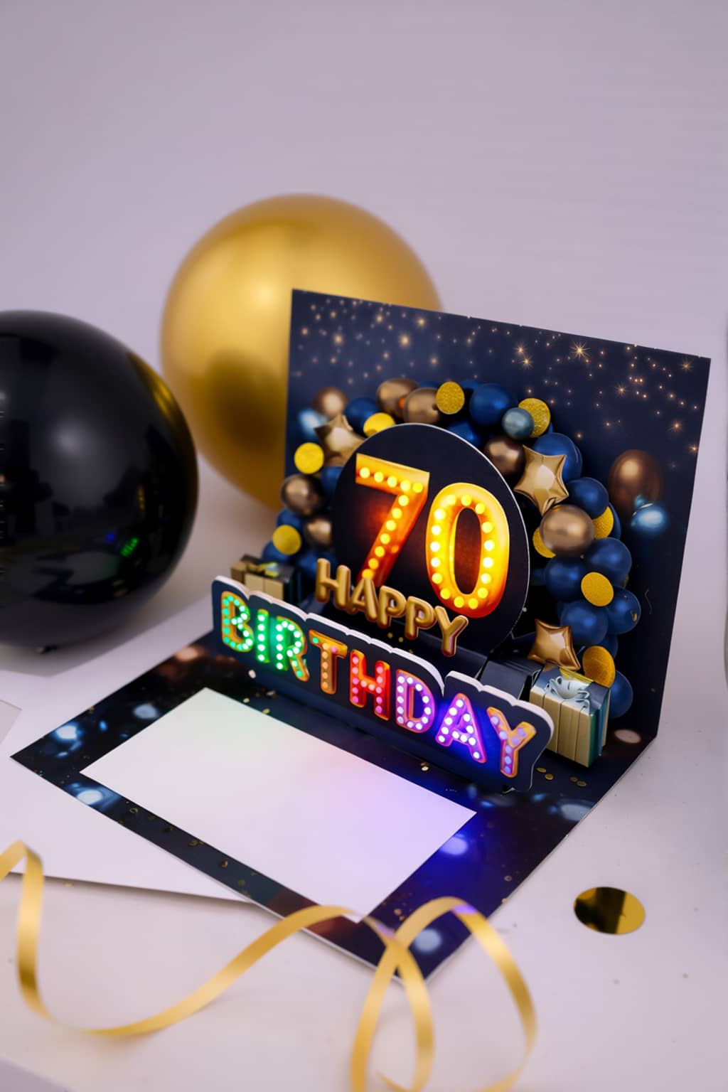 Pop up Geburtstagskarte 70 Mann Geschenk 3D Karte mit Musik und Licht JoliCoon