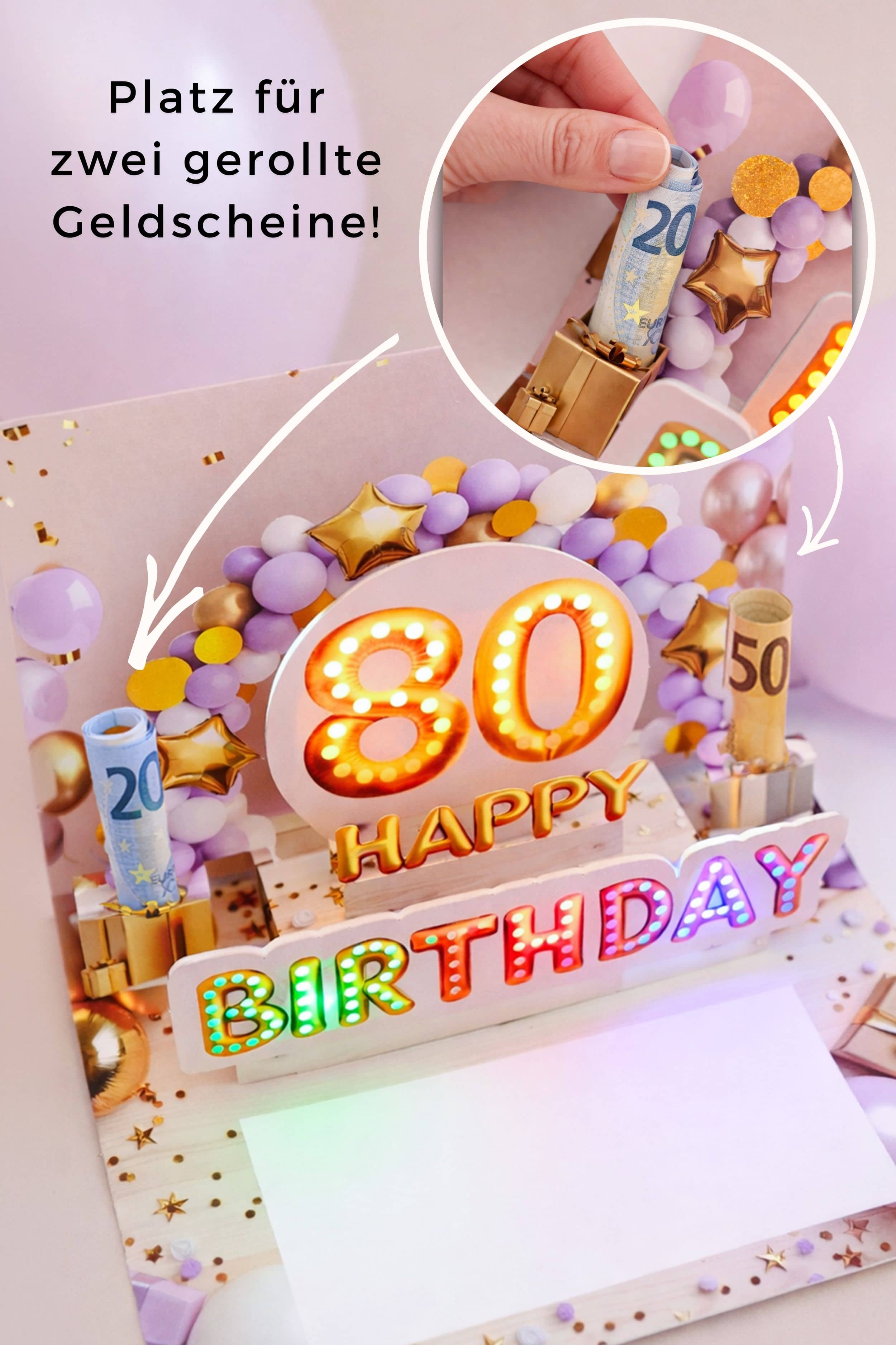 Pop up Geburtstagskarte 80 Frau