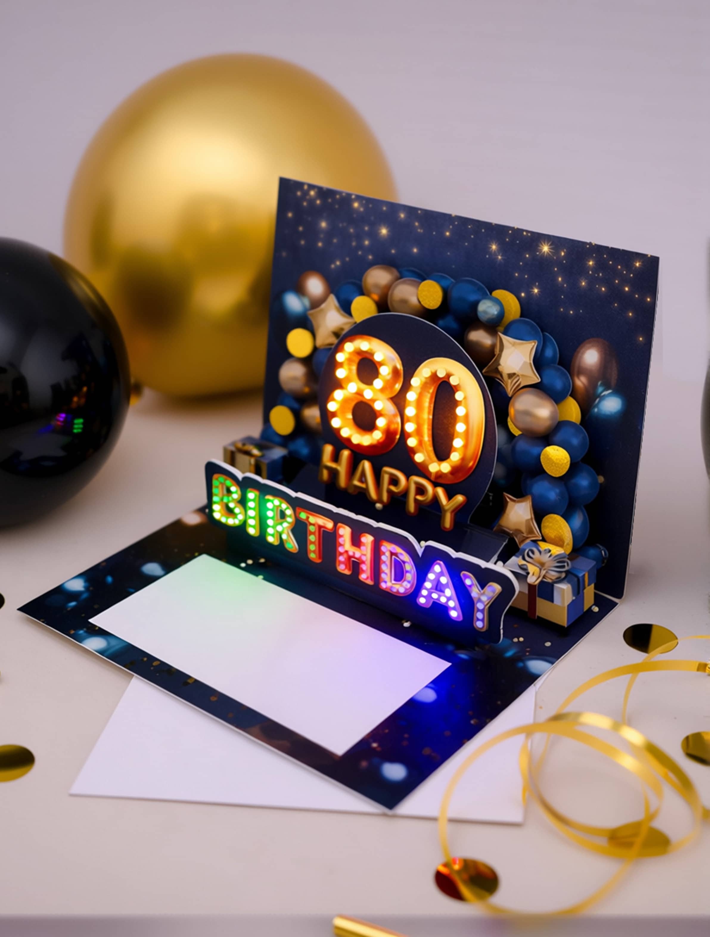Pop up Geburtstagskarte 80 Mann Geschenk 3D Karte mit Musik und Licht JoliCoon