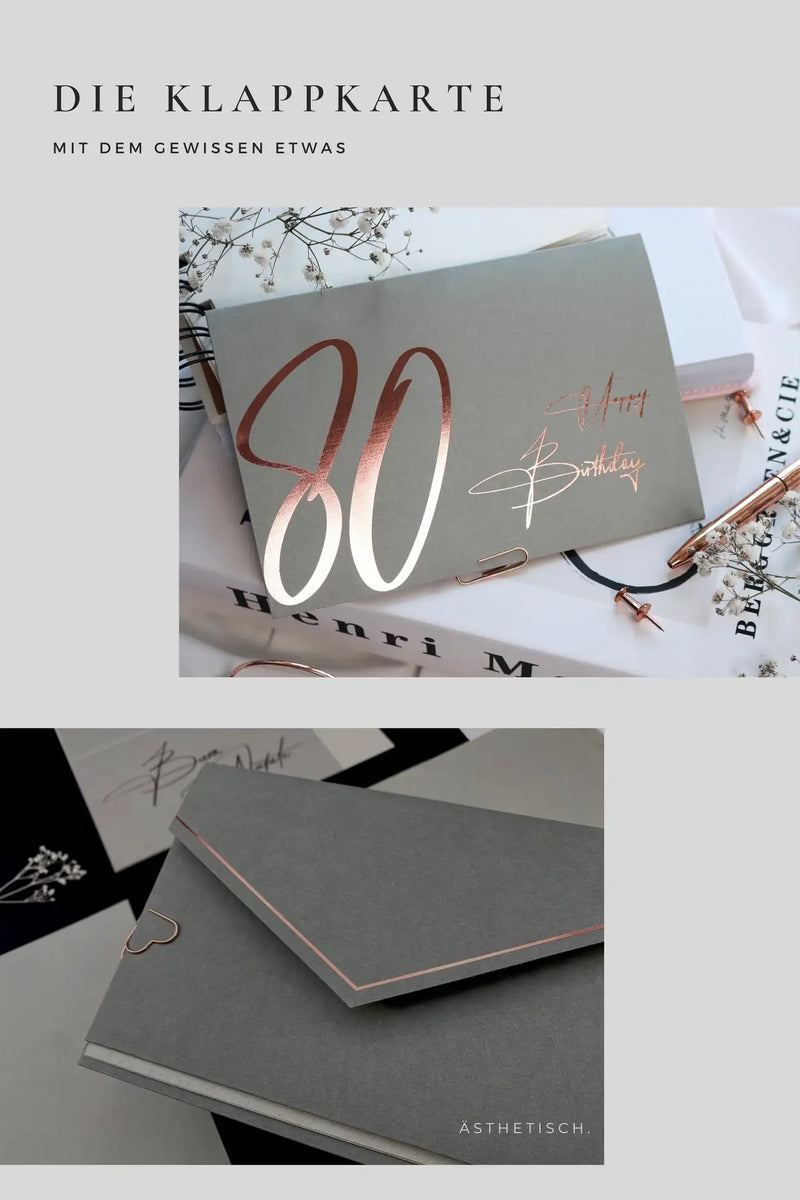 80 Geburtstagskarte GREY mit Kuvert und Wachssiegel
