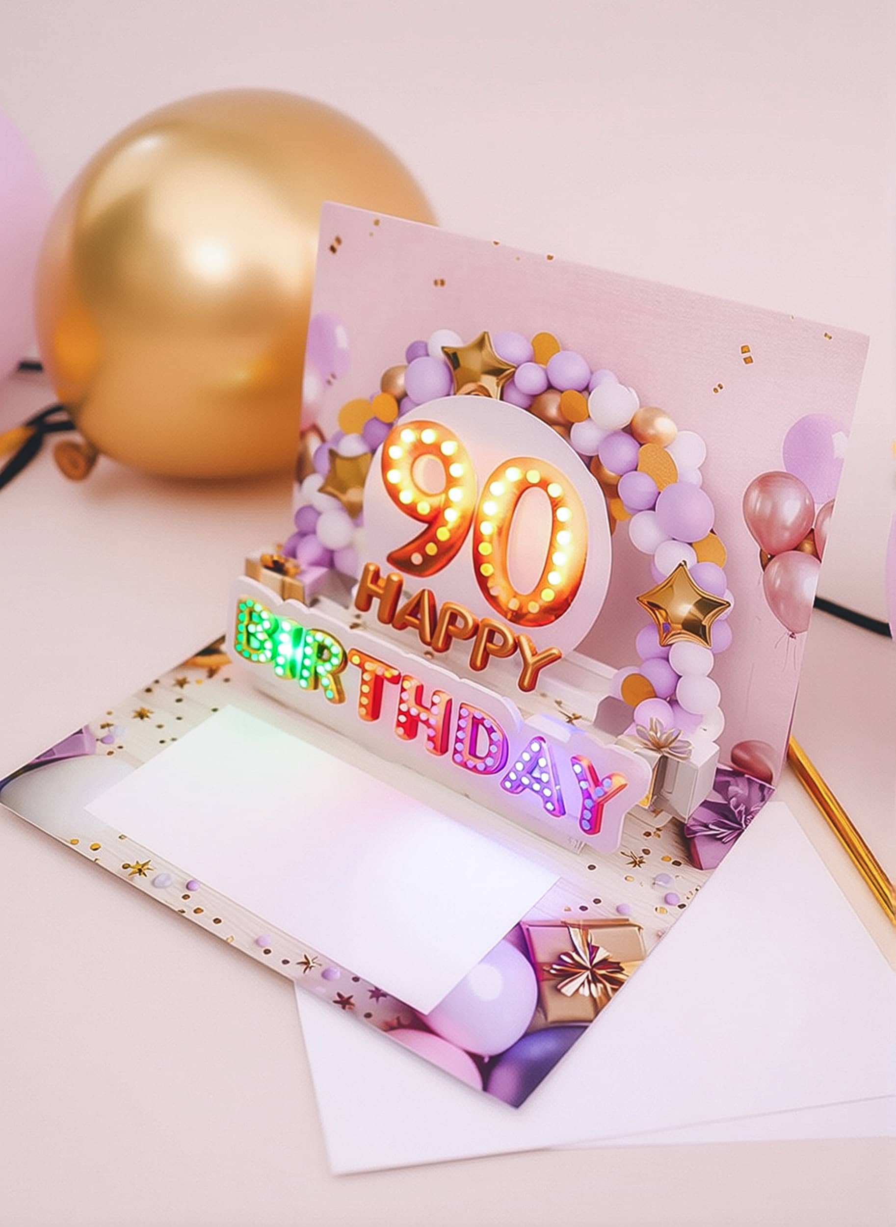 Pop up Geburtstagskarte 90 Frau 3D Karte mit Musik und Licht Geschenk JoliCoon