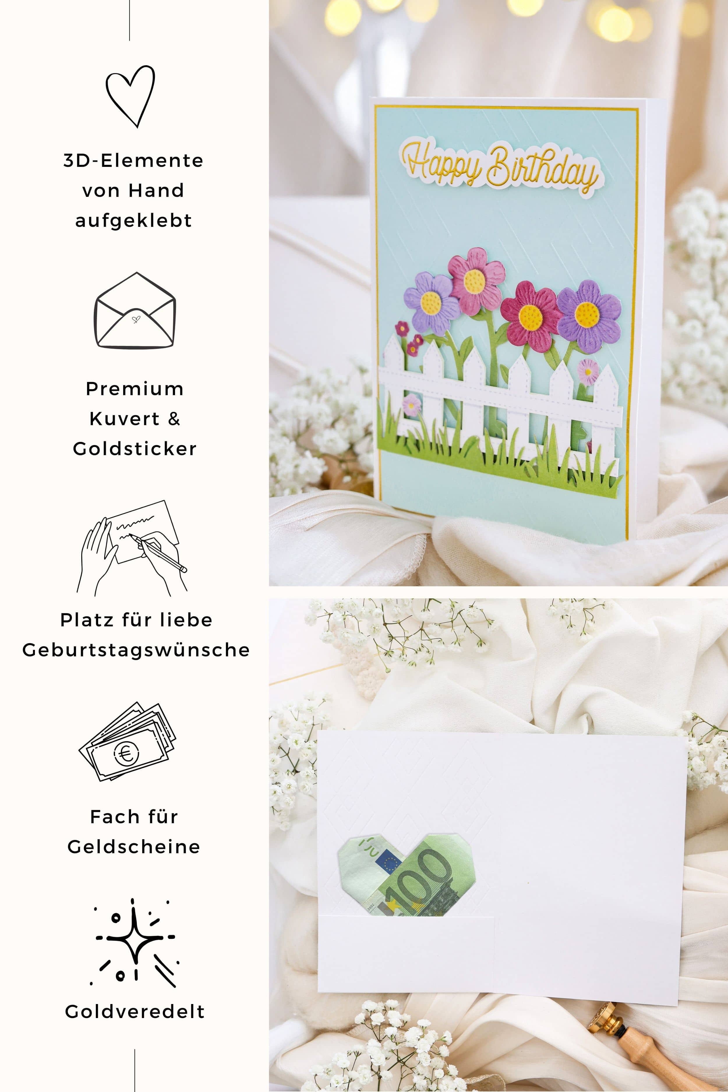 3D Geburtstagskarte SIGNATURE Blumenzaun