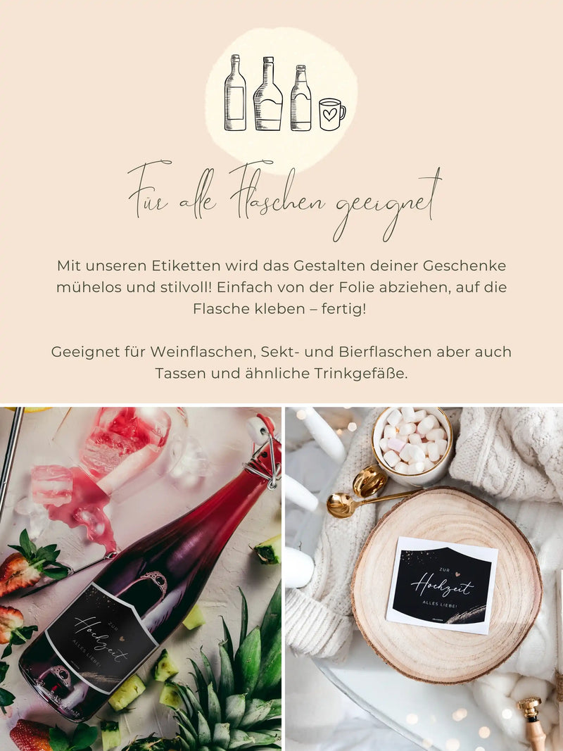 Zur Hochzeit alles Liebe Flaschenetikett klein