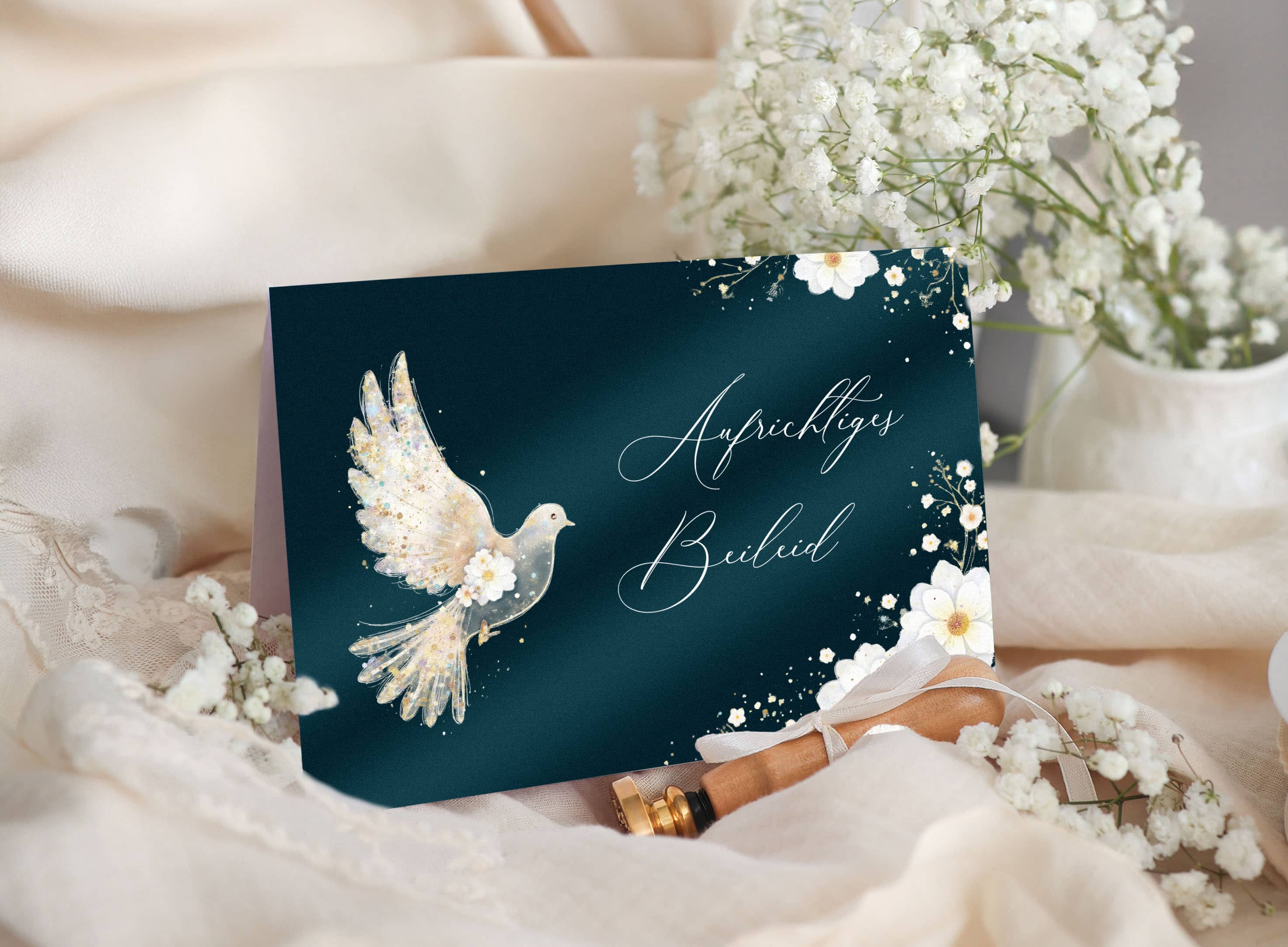 Trauerkarte Taube Elegant mit Kuvert und Siegel JoliCoon  