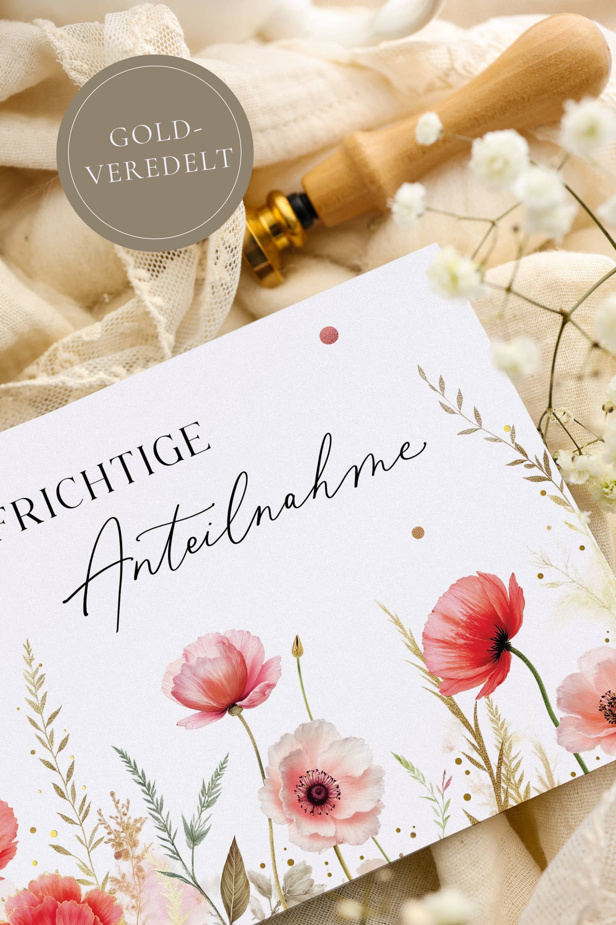 Trauerkarte ELEGANT Mohnblumen