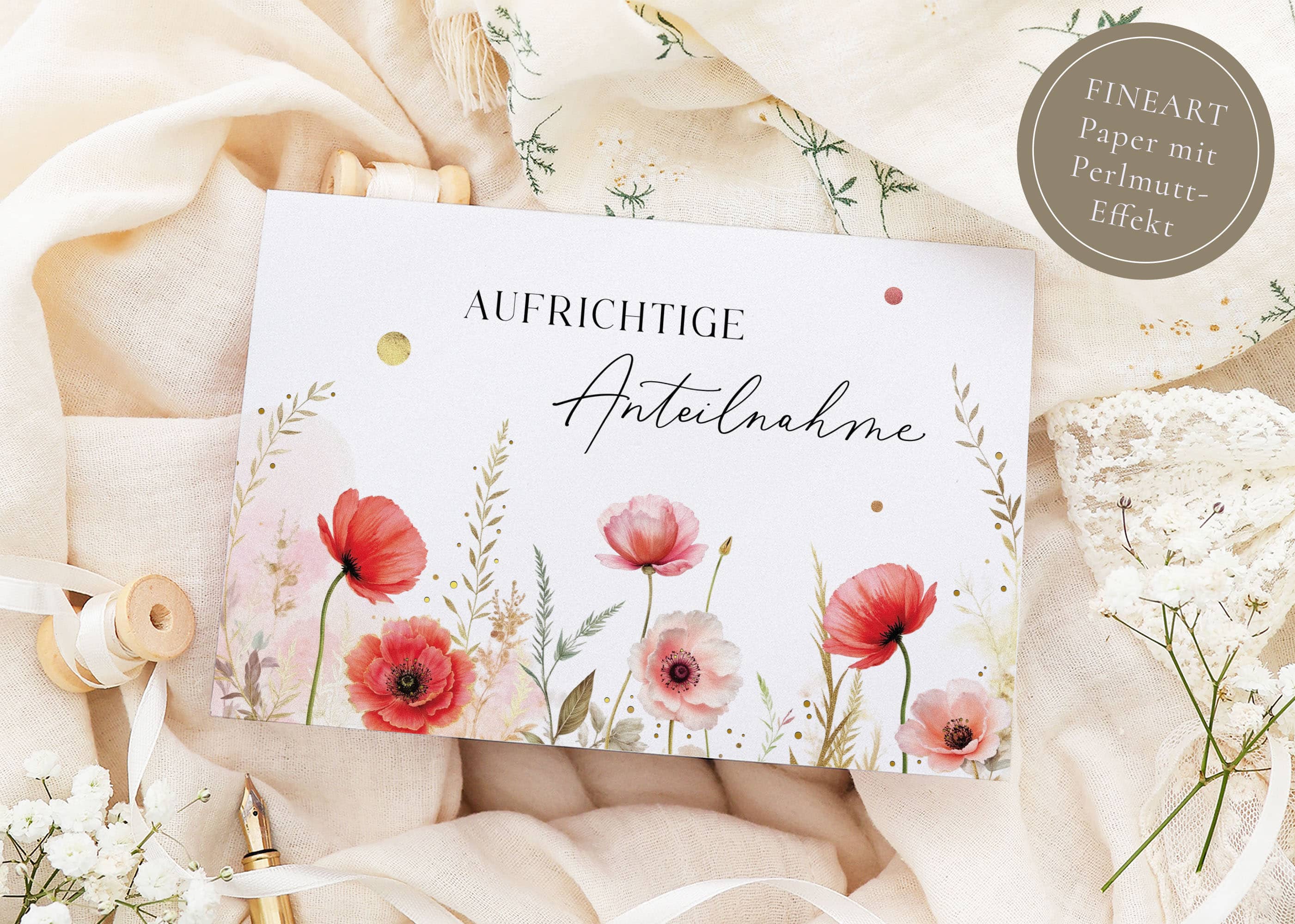 Trauerkarte ELEGANT Mohnblumen