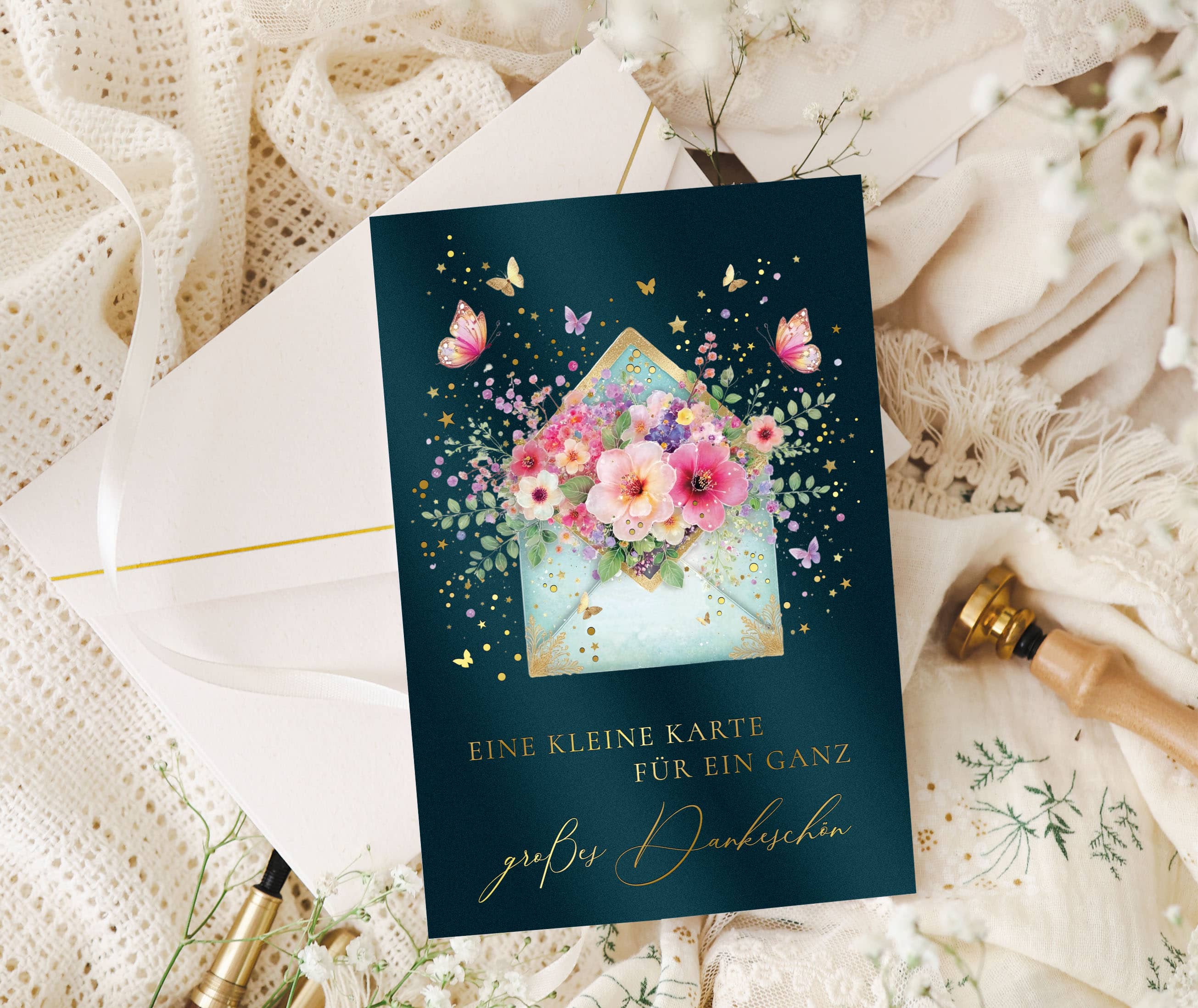 Dankeschön Karte Stardust mit Kuvert und Siegel JoliCoon 