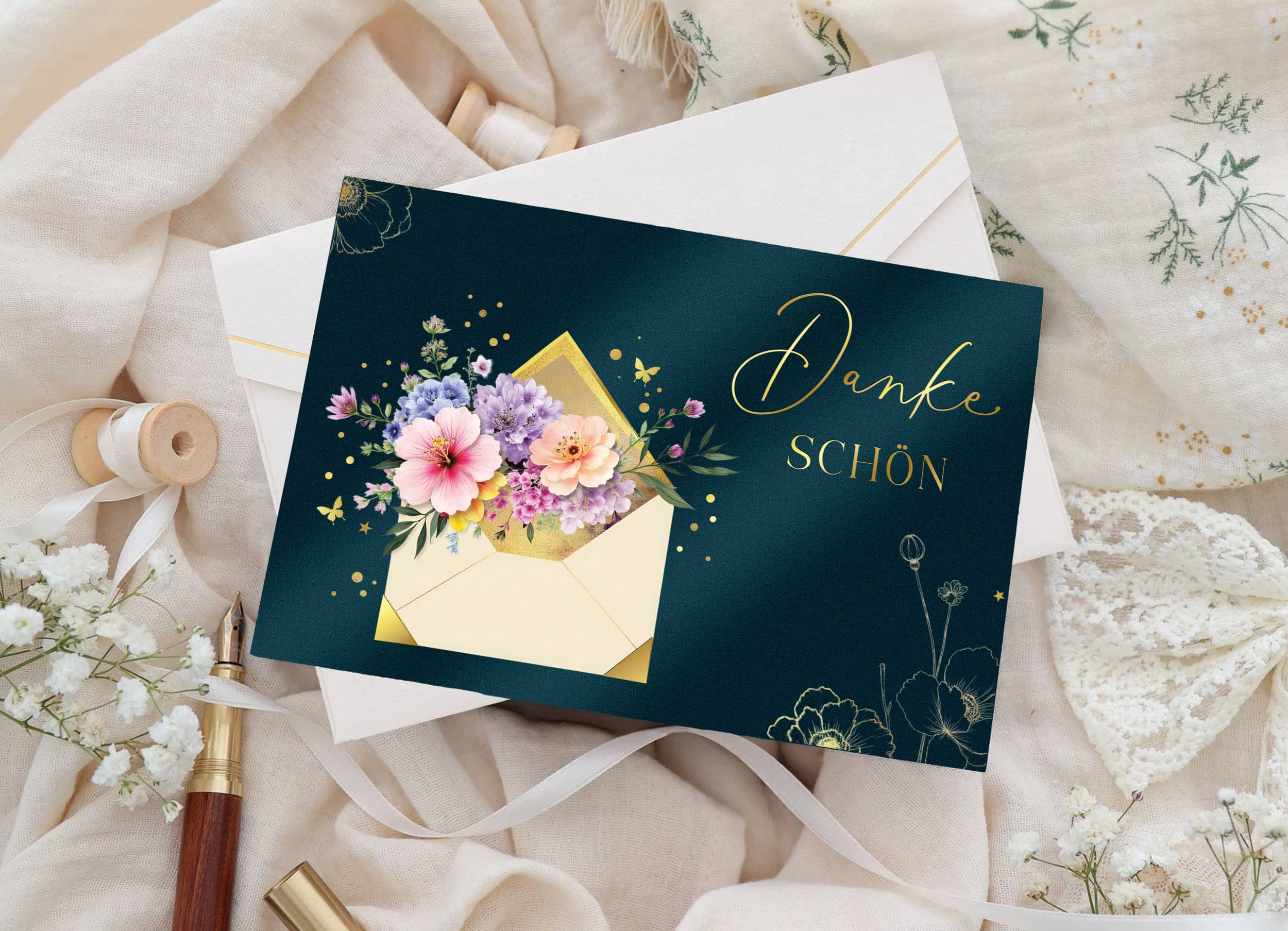 Dankeschön Karte Elegant mit Kuvert und Siegel JoliCoon  