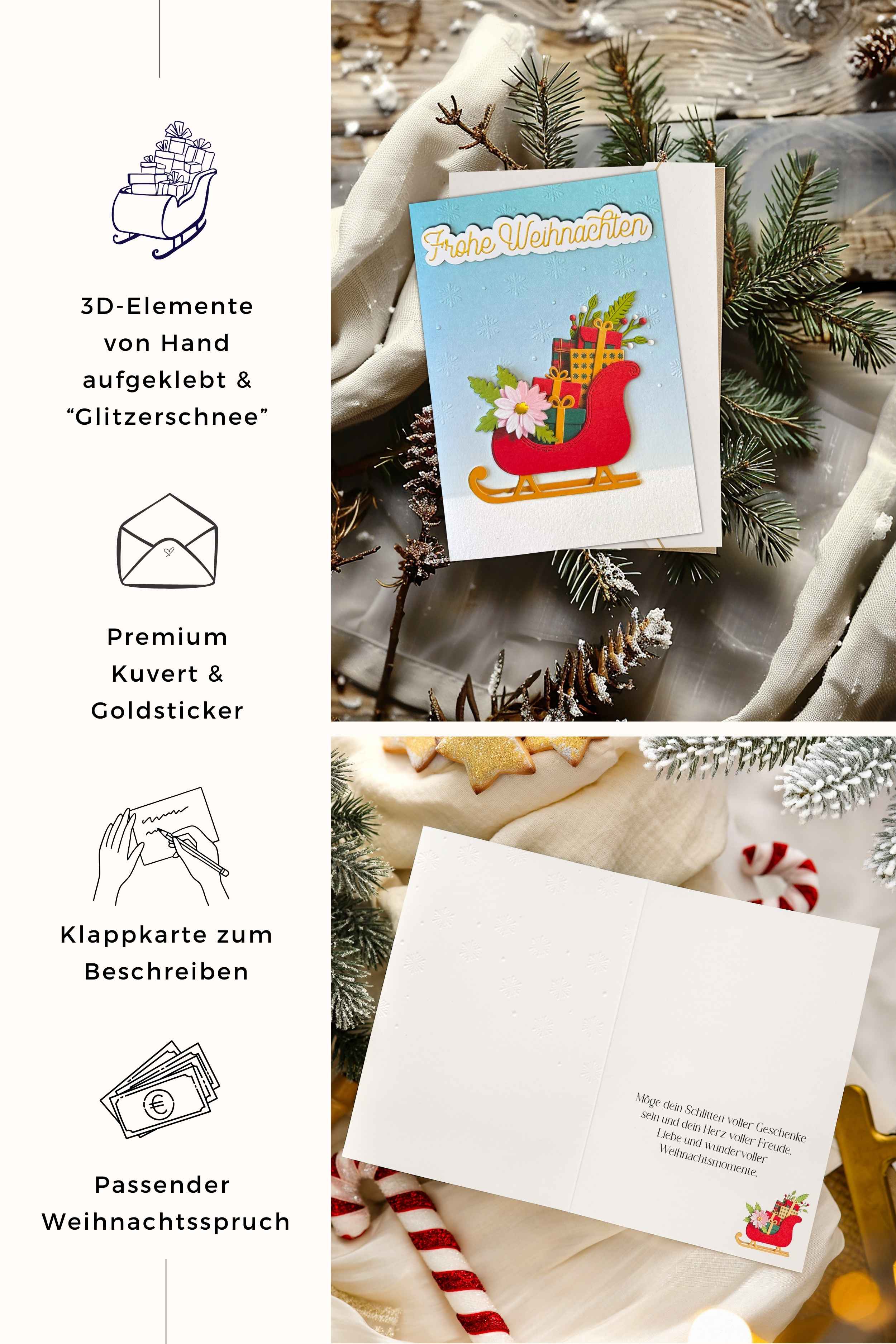 3D Weihnachtskarte SIGNATURE Schlitten