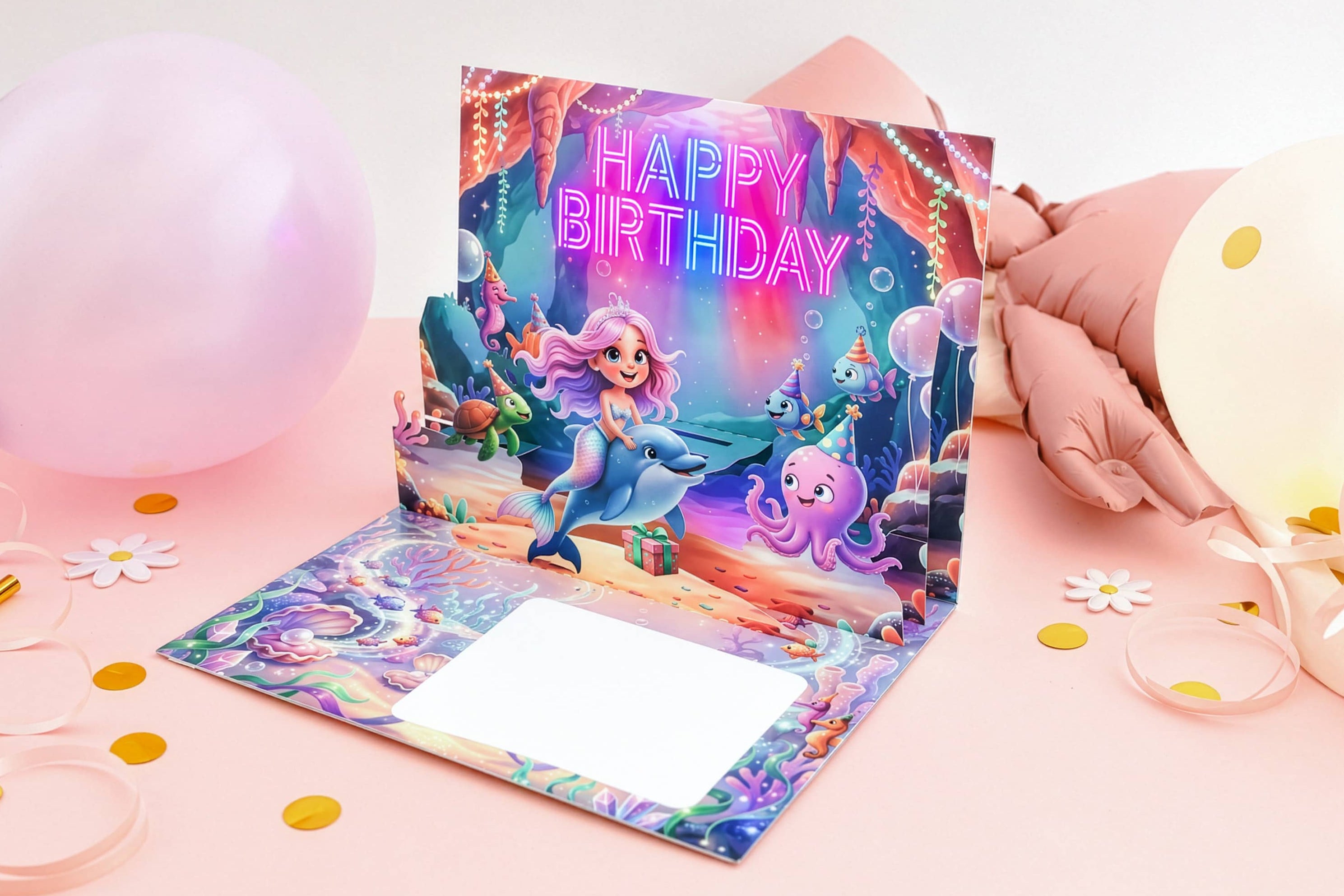 Pop up Geburtstagskarte Mädchen Meerjungfrau mit Musik und Licht Überraschung 3D Karte JoliCoon