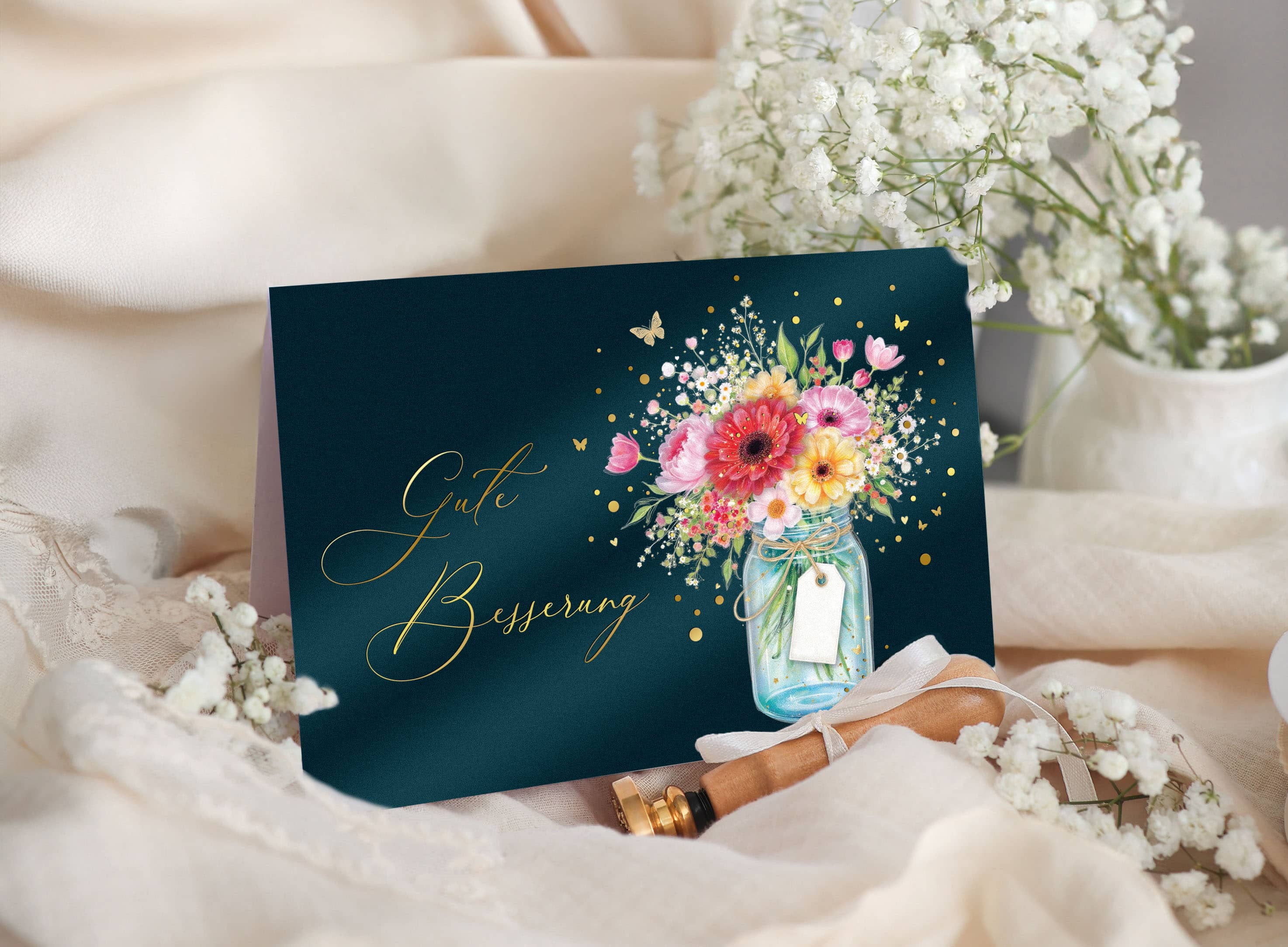 Gute Besserung Genesungskarte Stardust mit Kuvert und Siegel JoliCoon 