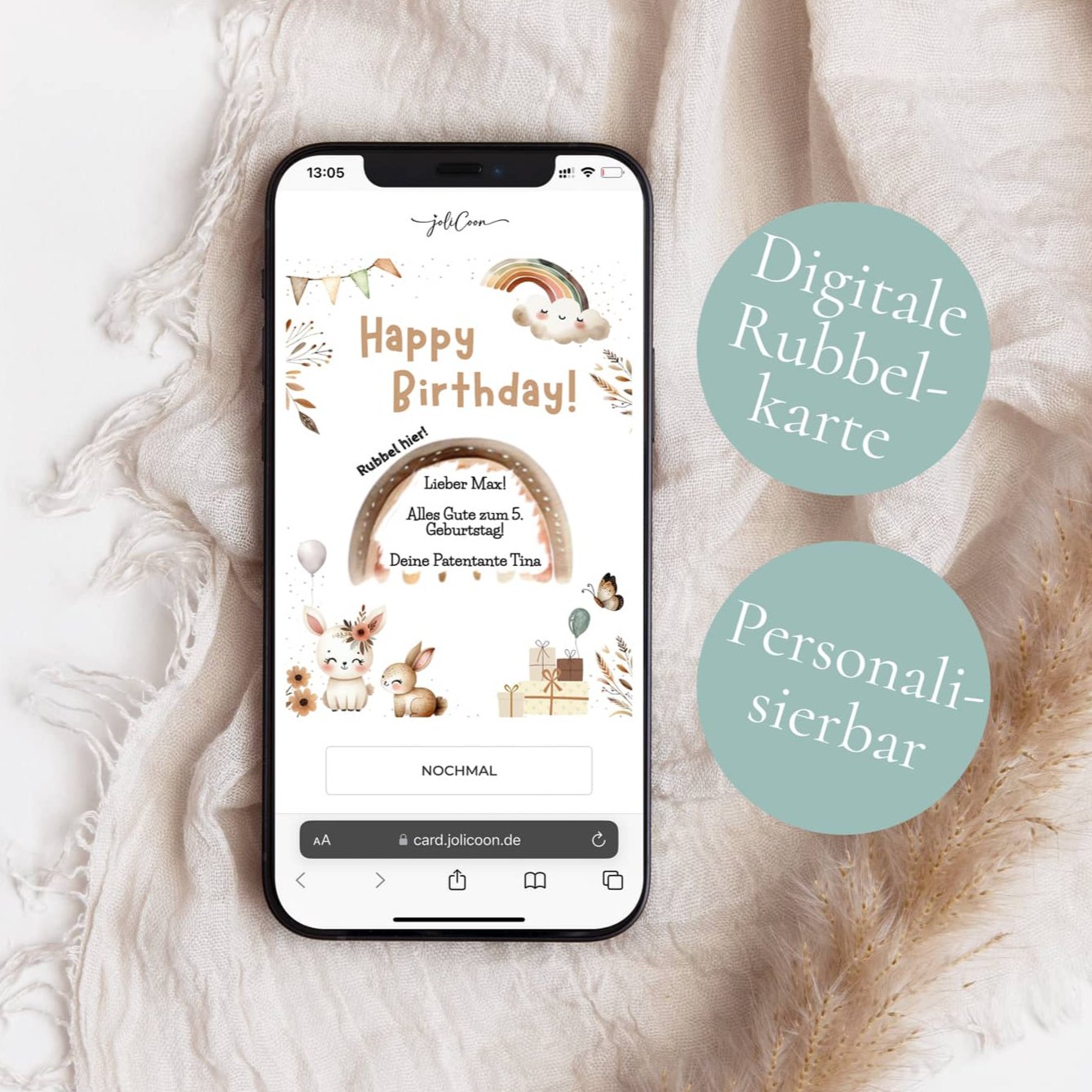 Happy Birthday digitale Rubbelkarte Kindergeburtstag Jolicoon