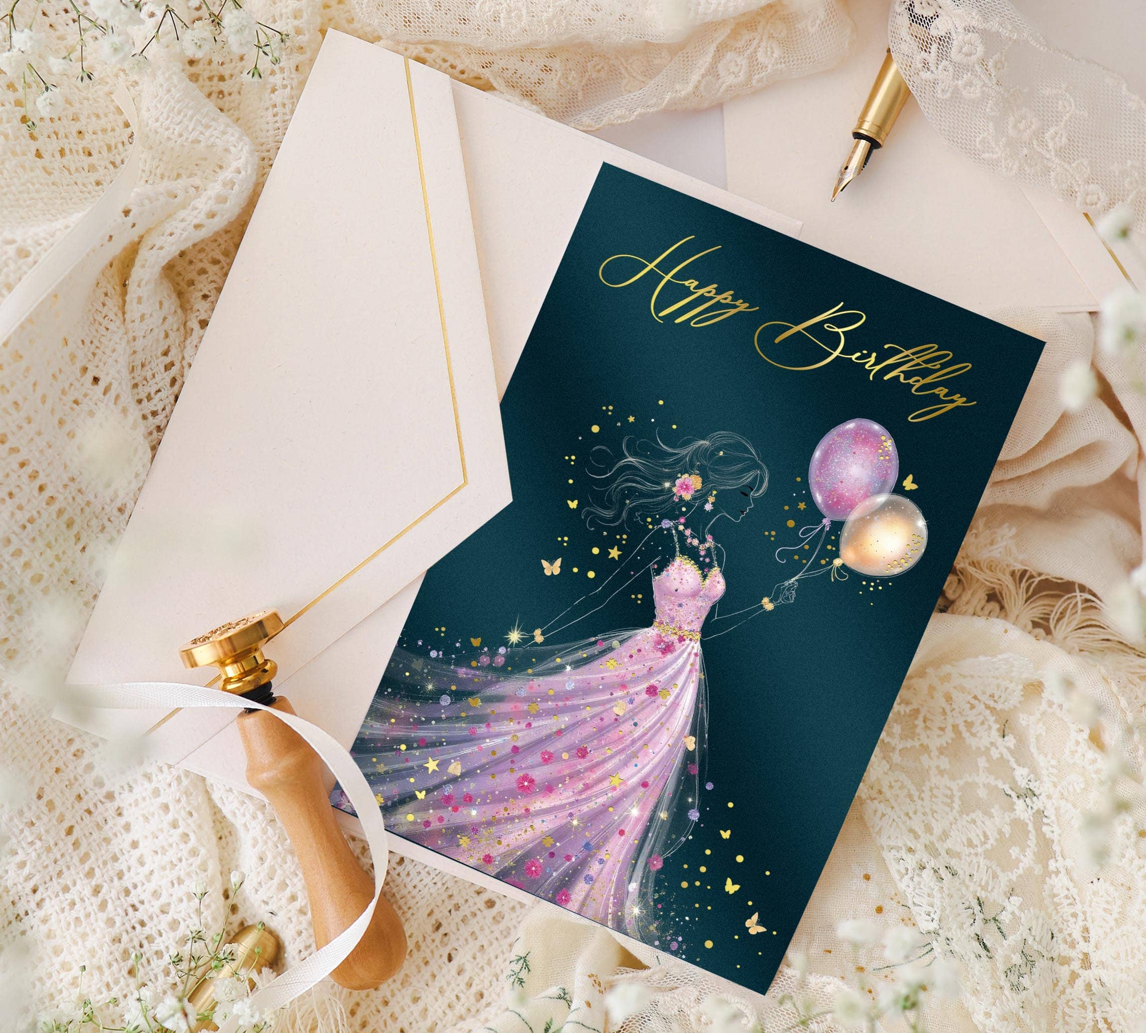 Geburtstagskarte STARDUST Lady Geschenk für Frauen mit Kuvert und Siegel JoliCoon