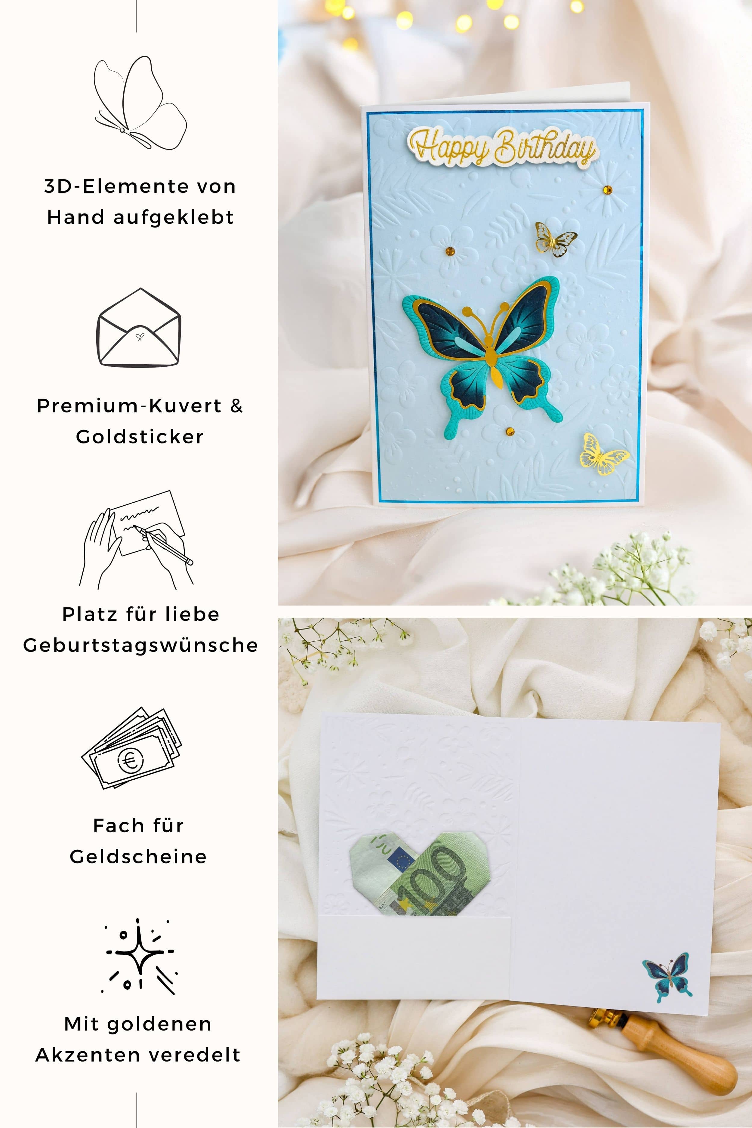 3D Geburtstagskarte SIGNATURE Blue Butterfly