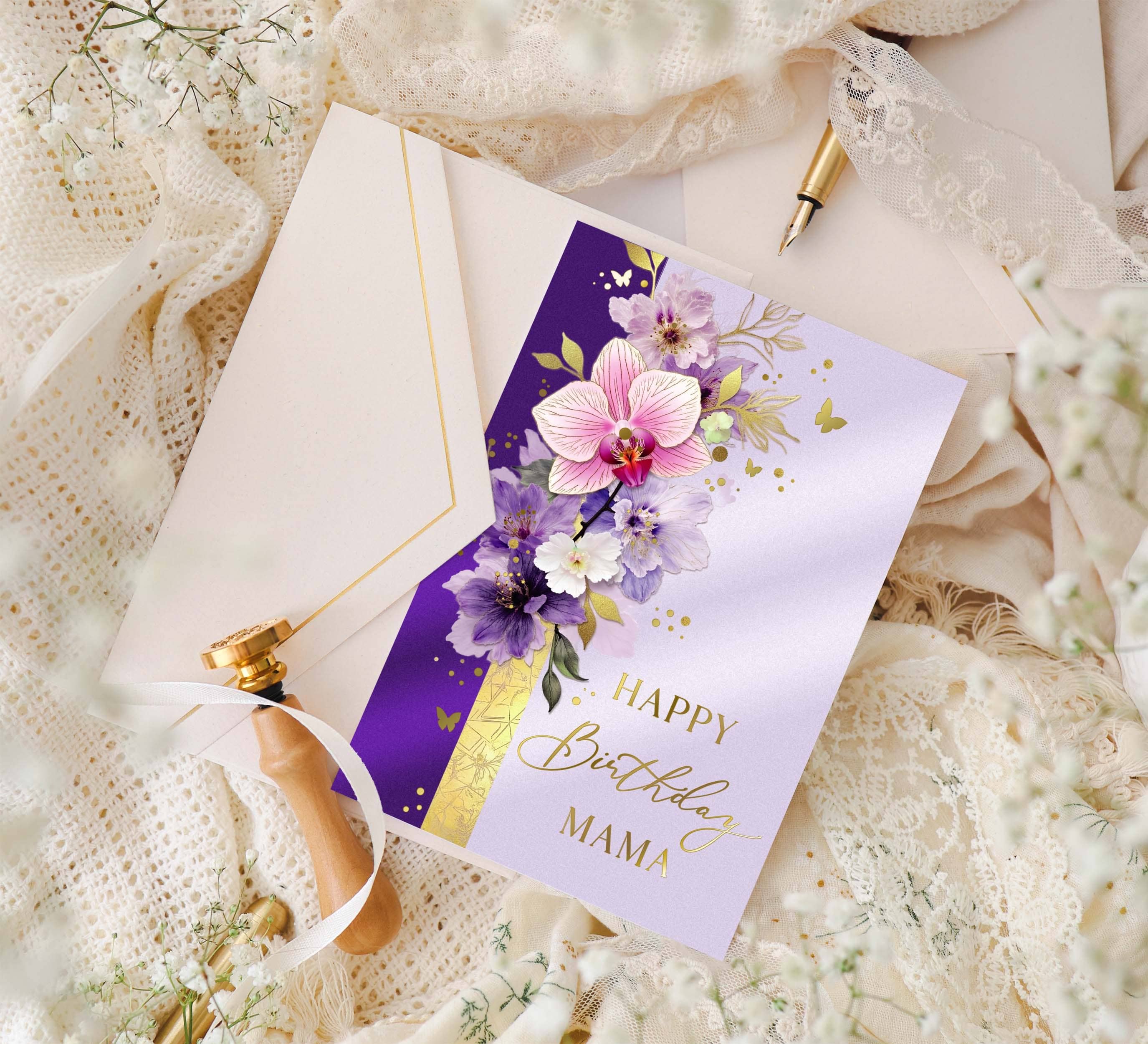 Karte Geburtstag Elegant Mama mit Kuvert und Siegel JoliCoon   