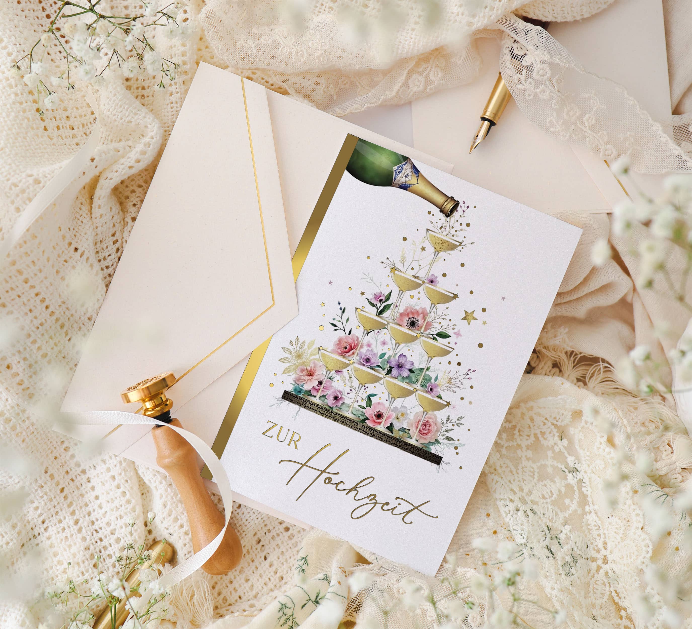 Hochzeitskarte ELEGANT Champagner