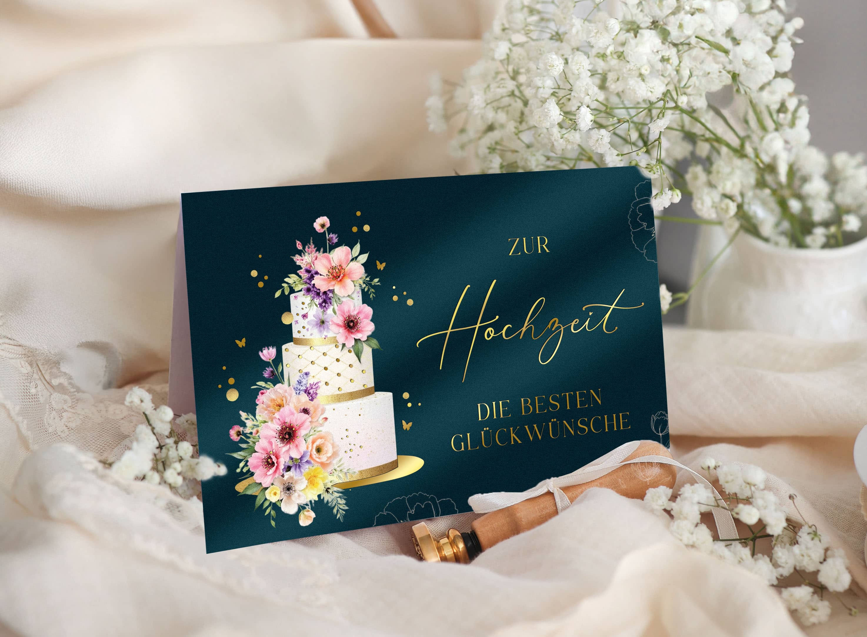 Hochzeitskarte ELEGANT Torte mit Kuvert und Siegel Geschenk JoliCoon