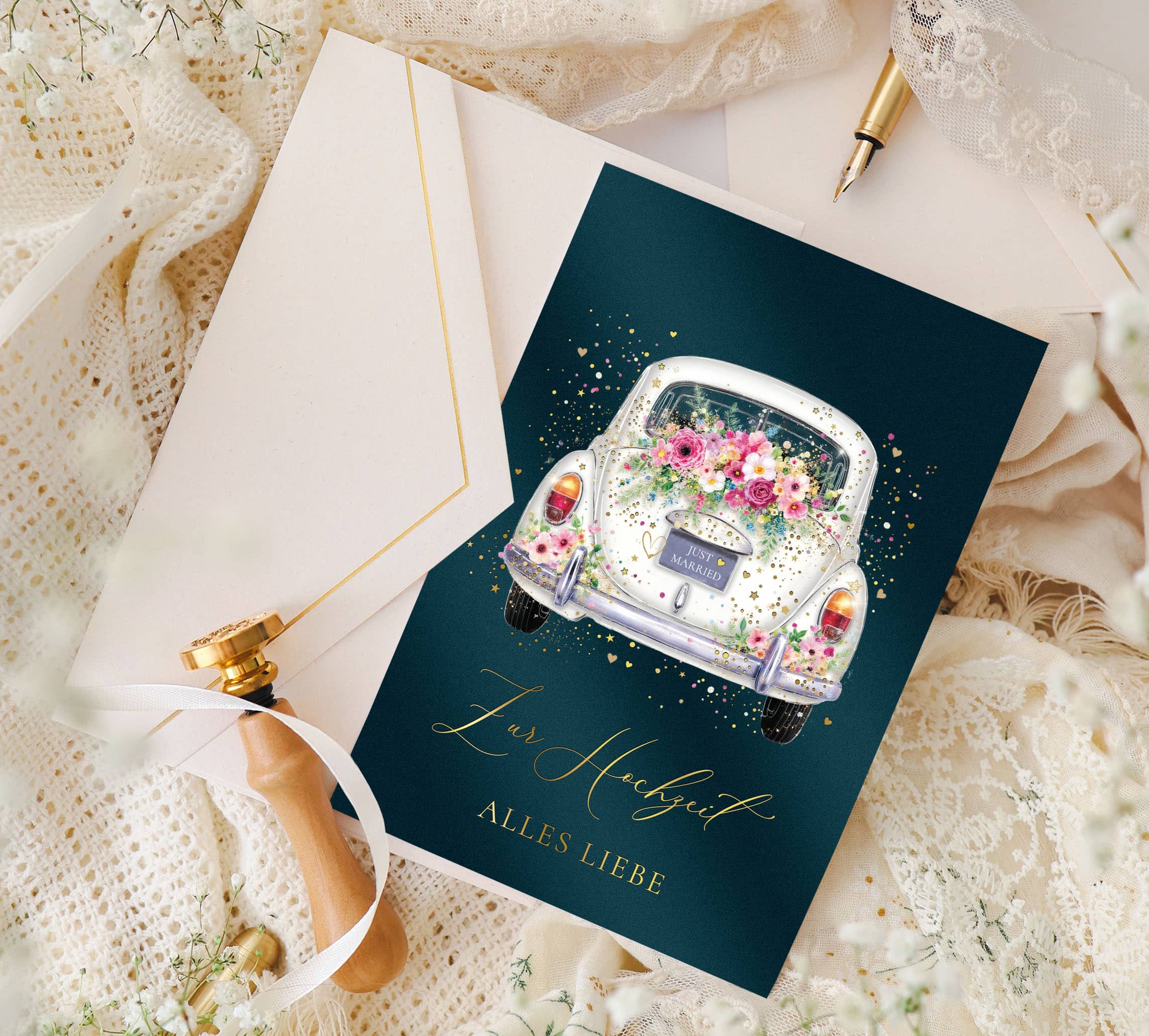 Hochzeitskarte Stardust mit Kuvert und Siegel JoliCoon