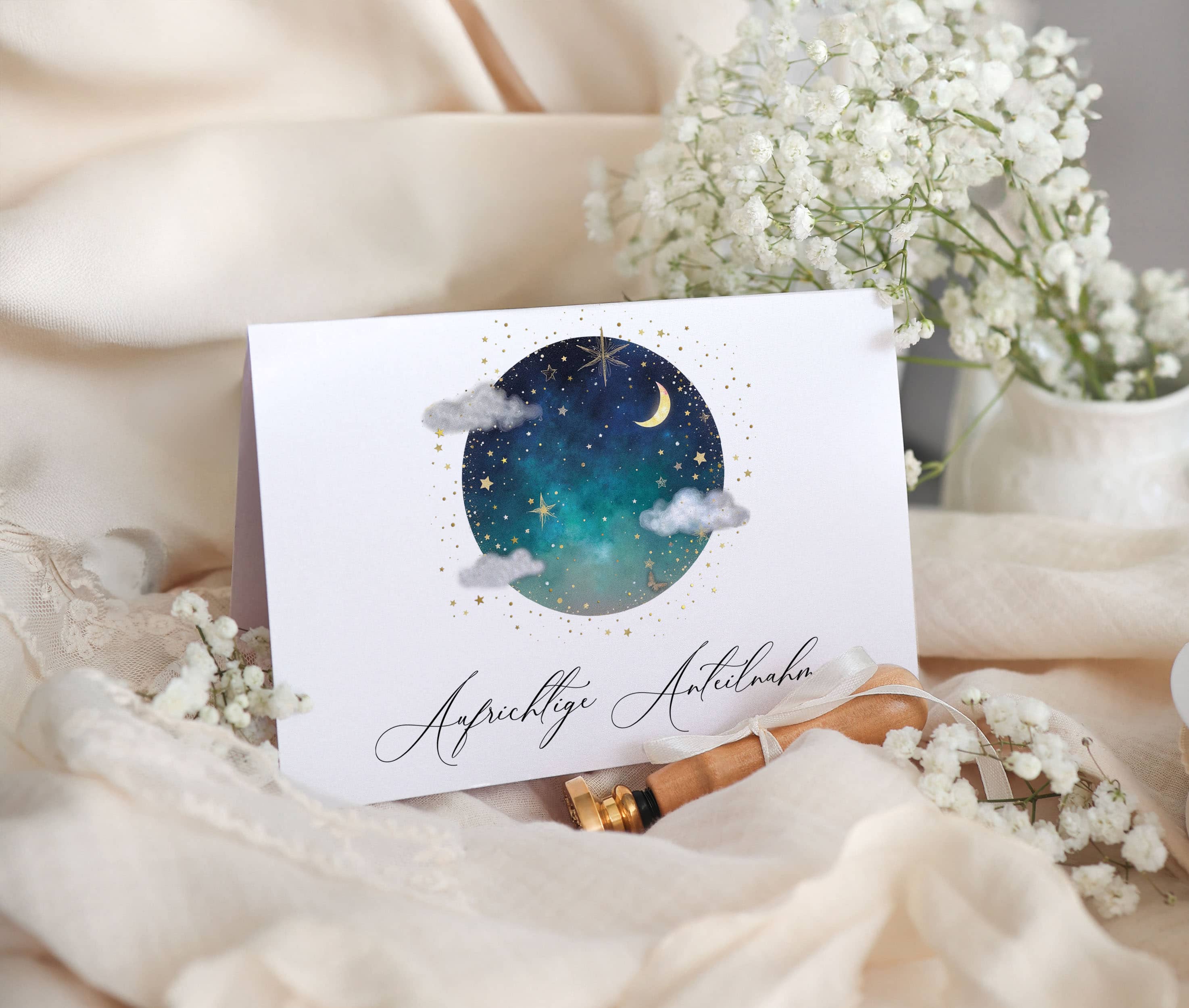 Karte  Beileid Himmel Stardust mit Kuvert und Siegel JoliCoon  