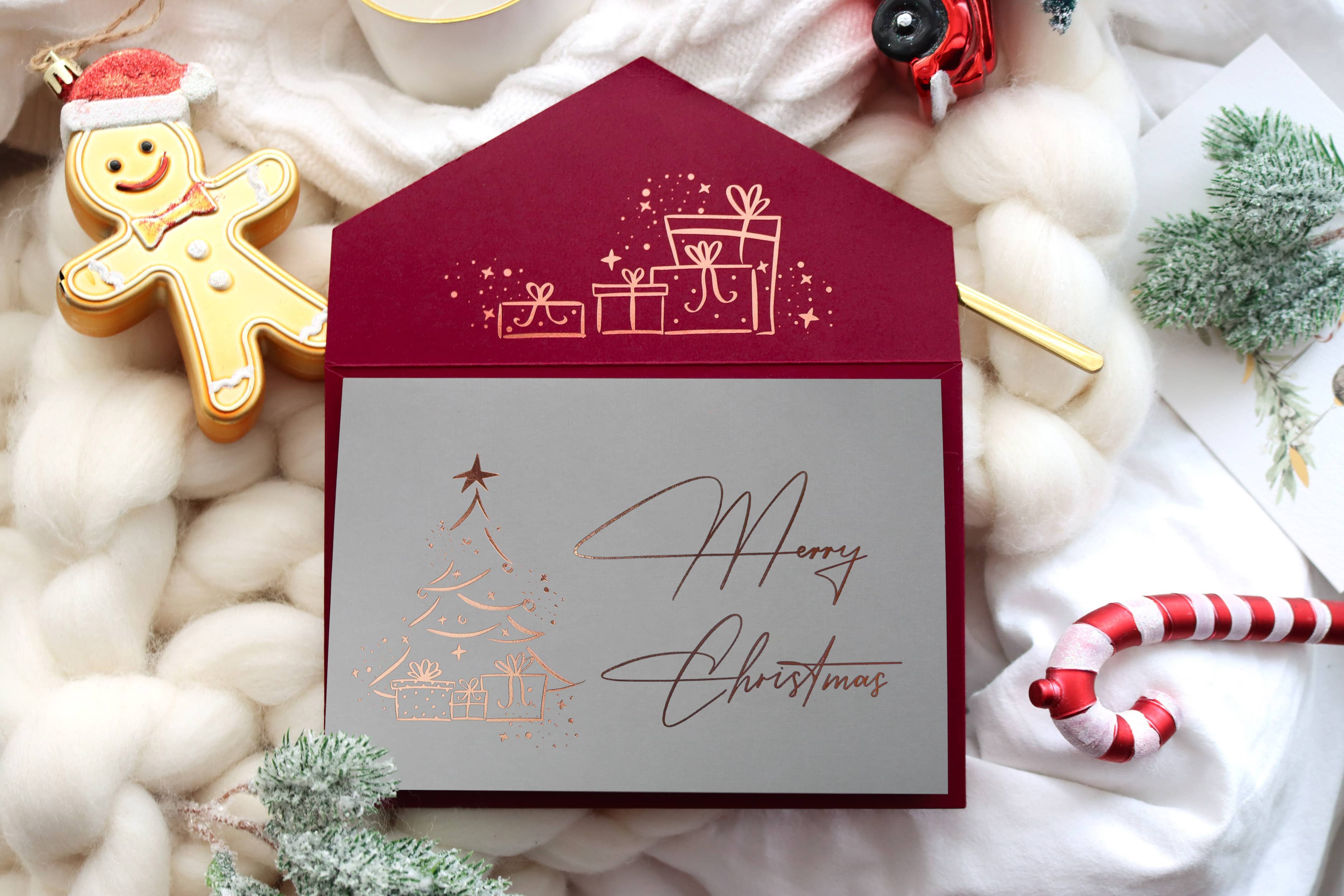 Christmas card Merry Christmas with red envelope and seal sticker gift Jolicoon