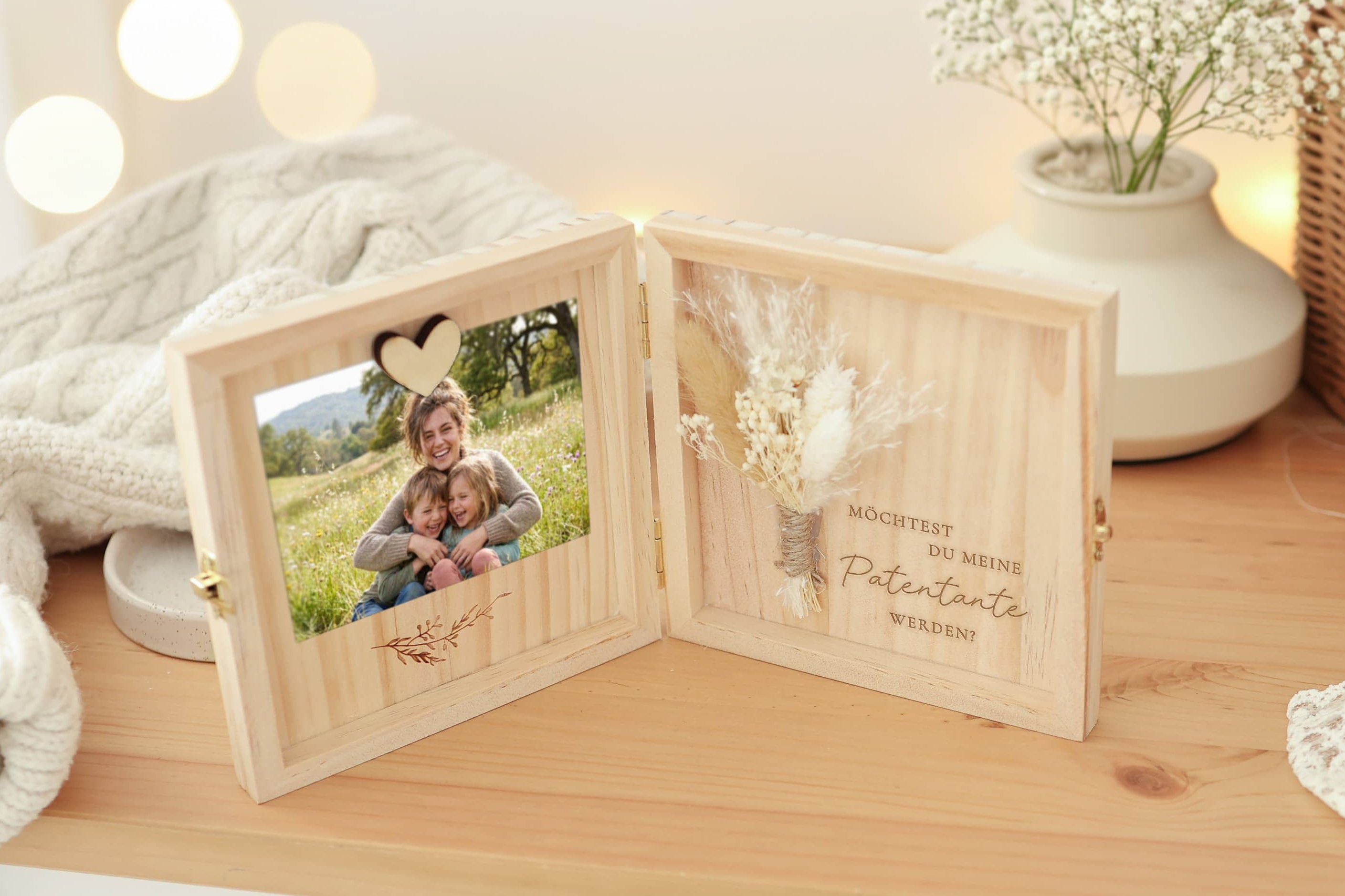 Patentante fragen Holzbox Geschenk für Paten mit Magnet für Foto JoliCoon