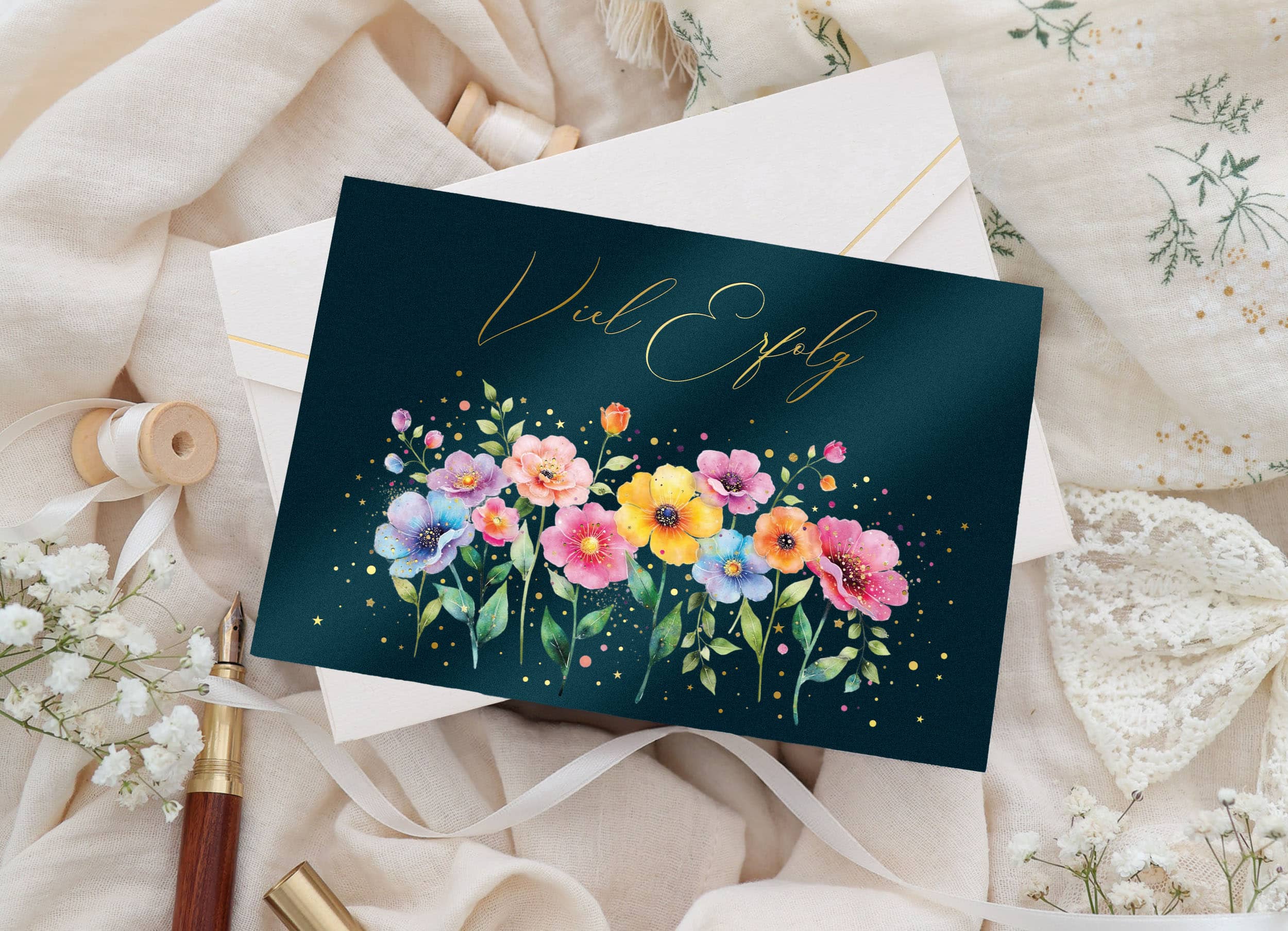 Viel Erfolg Karte Stardust mit Kuvert und Siegel JoliCoon 