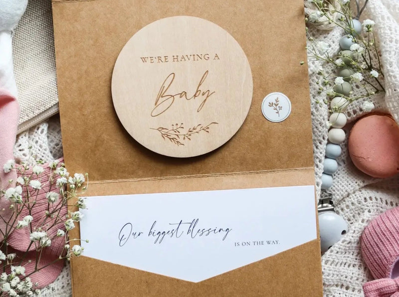 We're having a baby - Engraved wooden card
