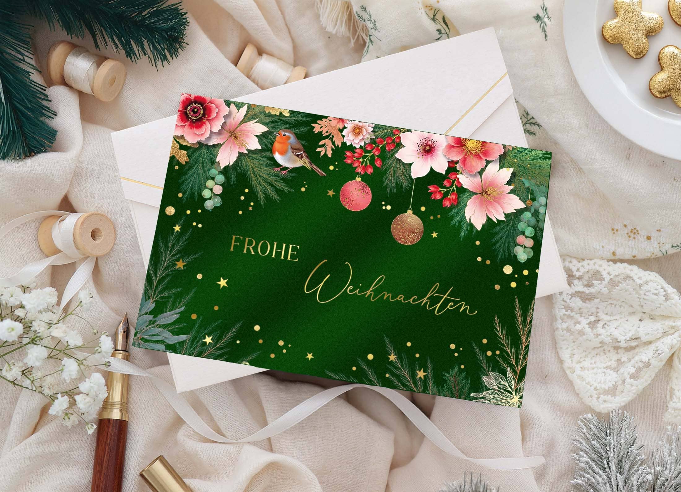 Karte Frohe Weihnachten Elegant mit Kuvert und Siegel JoliCoon   