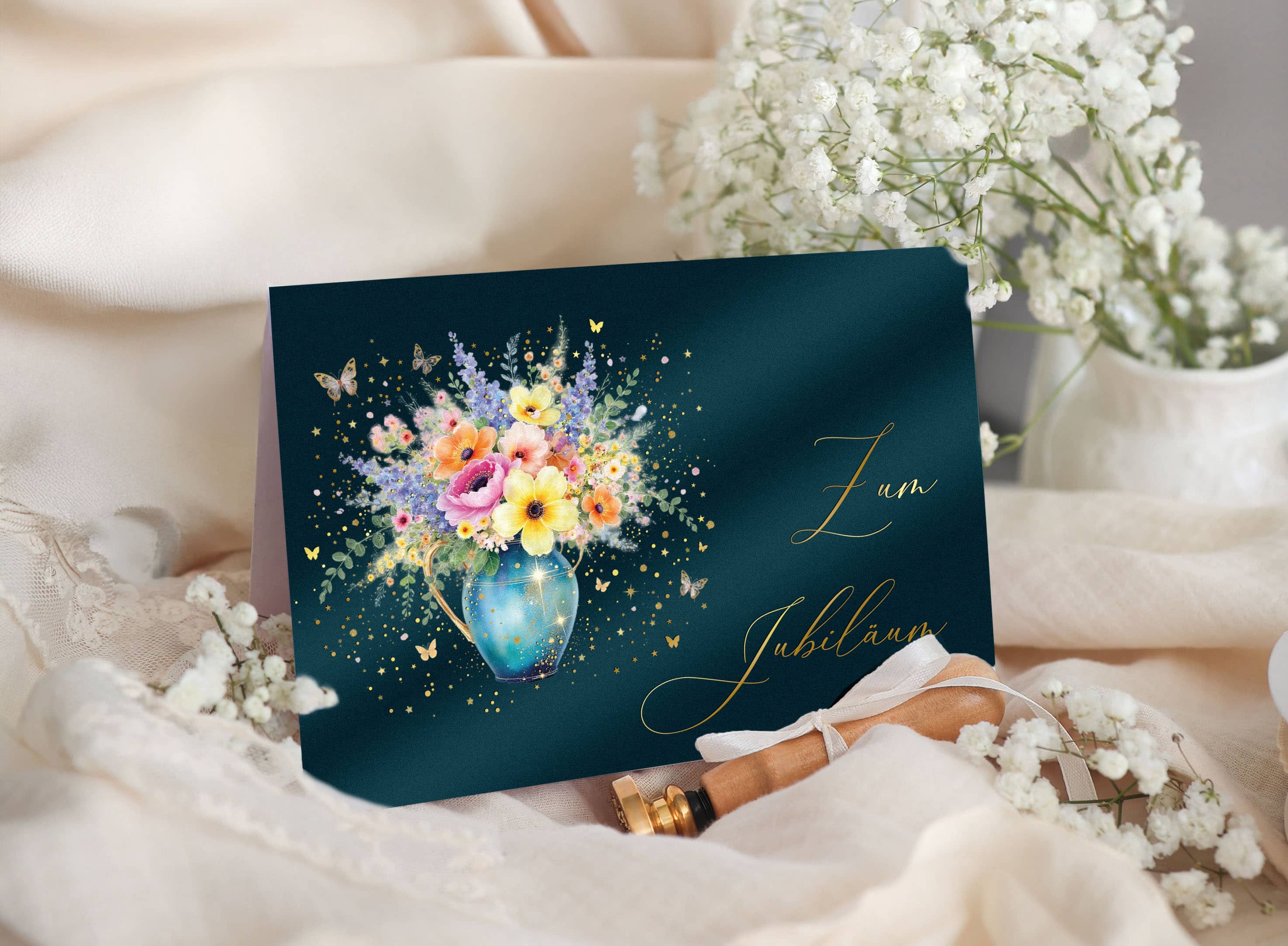 Zum Jubiläum Karte Stardust mit Kuvert und Siegel JoliCoon 