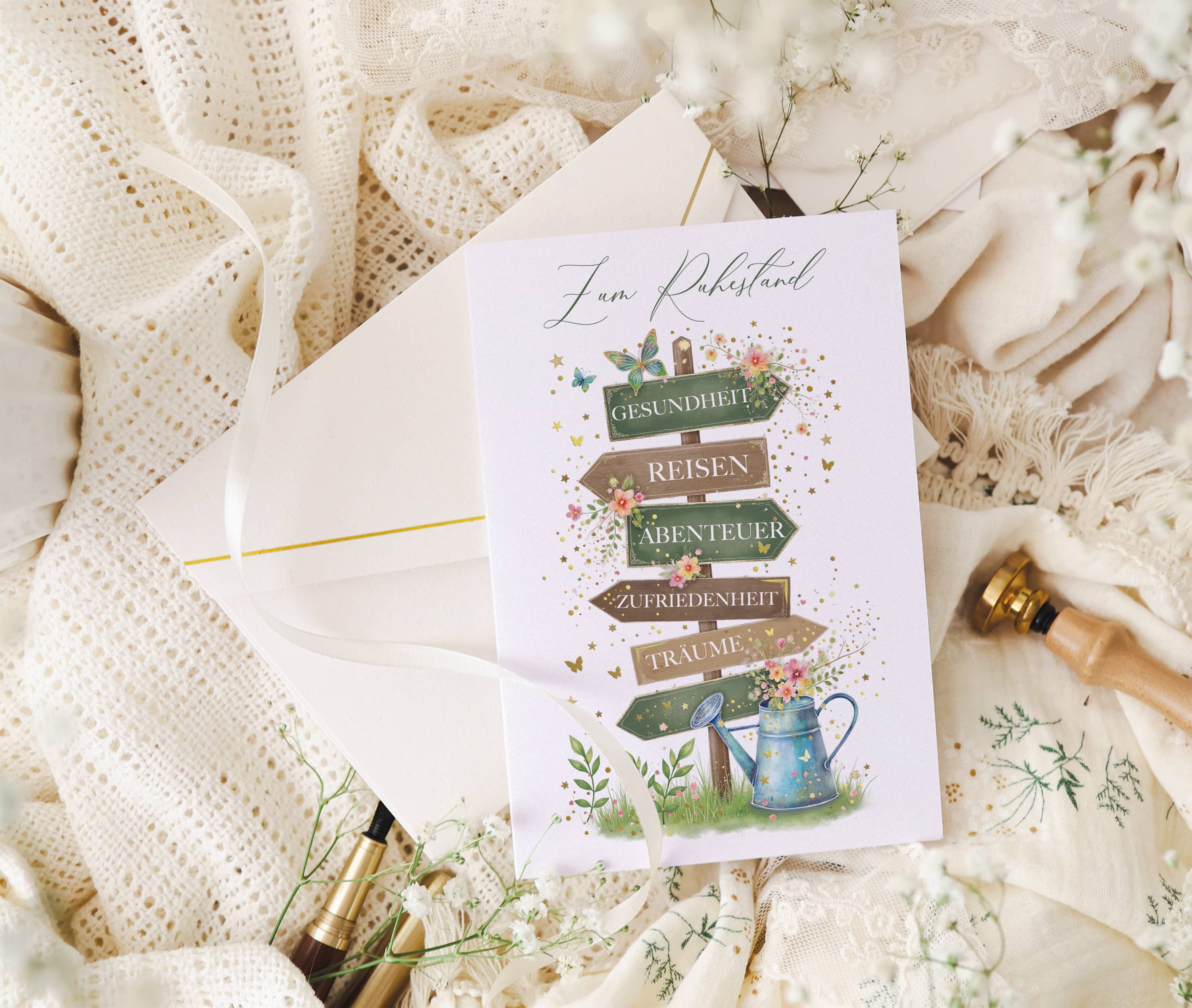 Zum Ruhestand Karte Wegweiser Stardust mit Kuvert und Siegel JoliCoon 