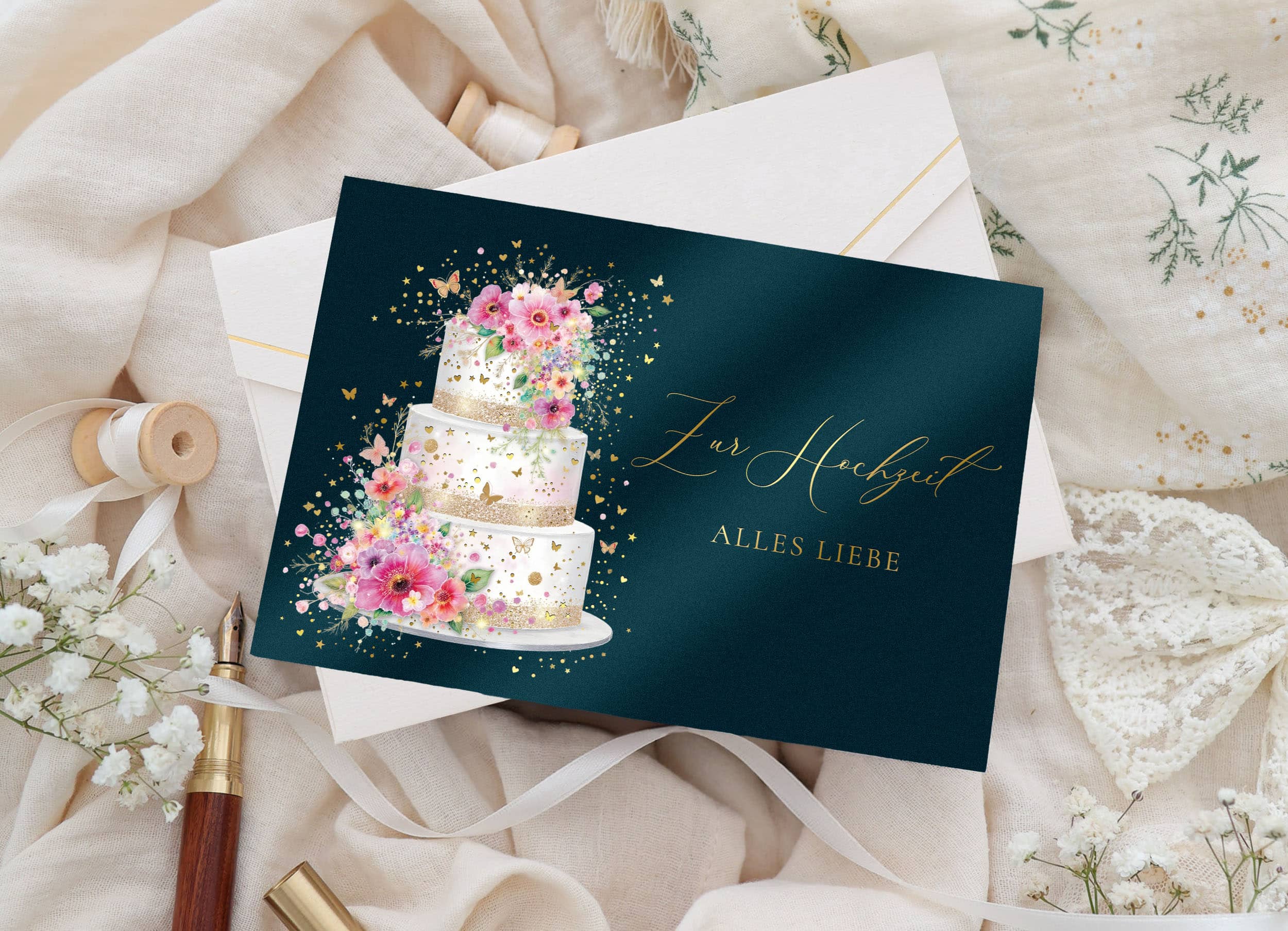 Karte zur Hochzeit Stardust mit Kuvert und Siegel JoliCoon