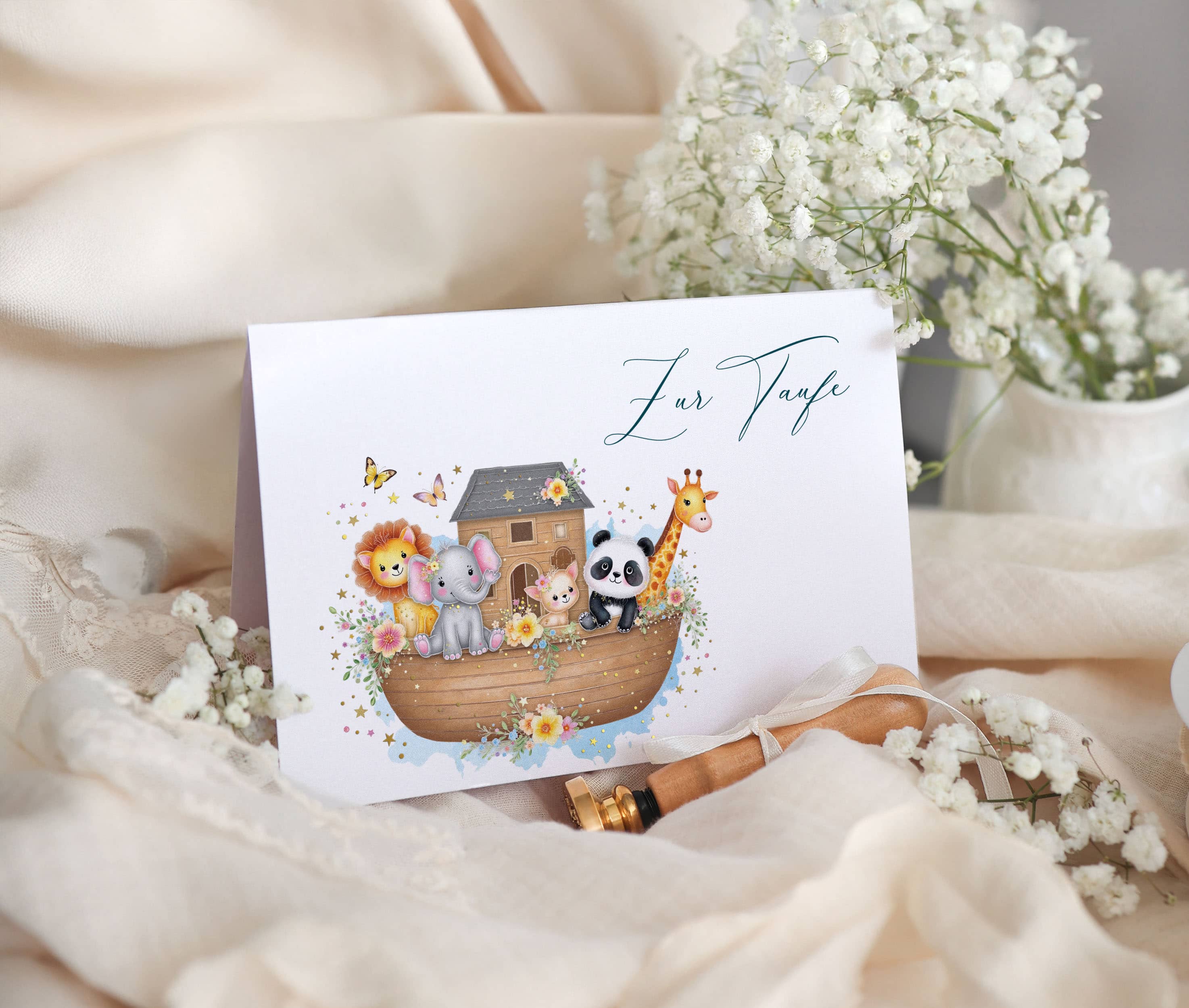 Zur Taufe Karte Stardust mit Kuvert und Siegel JoliCoon 