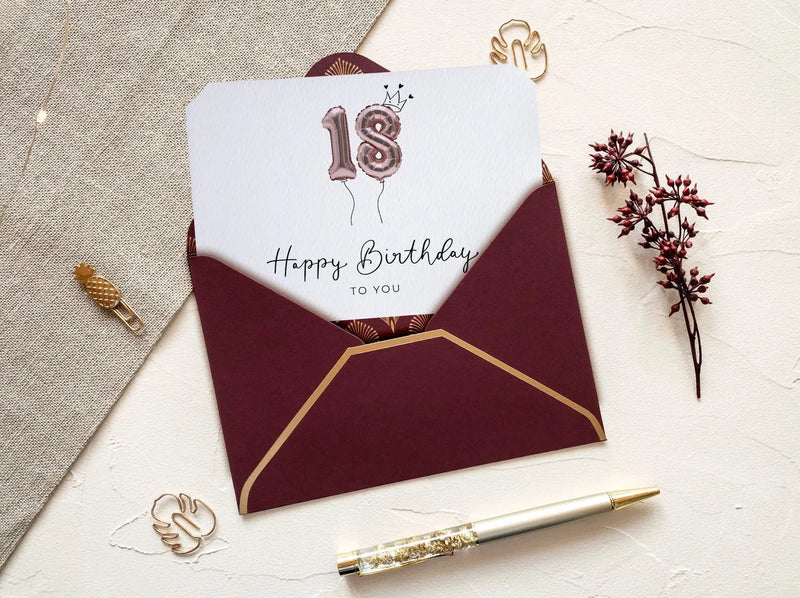 18 Geburtstagskarte mit rotem Kuvert und Wachssiegel - JoliCoon