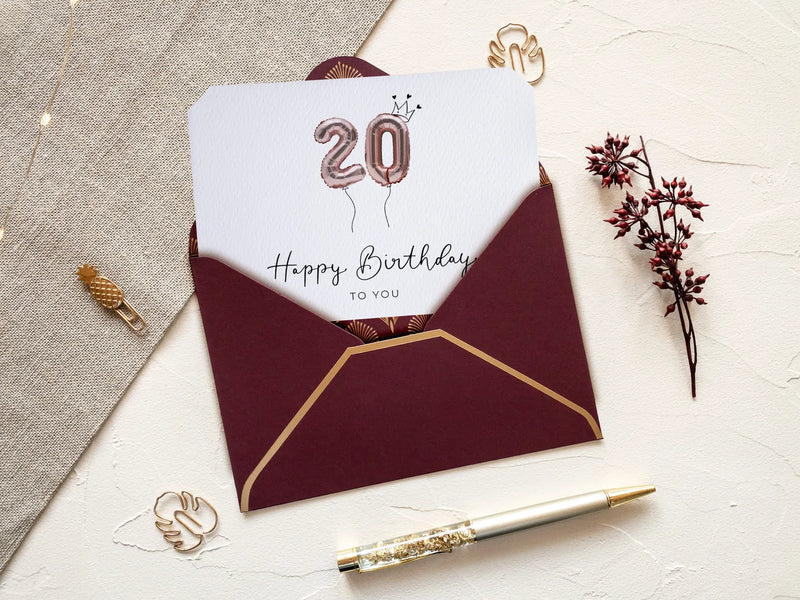 20 Geburtstagskarte mit rotem Kuvert und Wachssiegel - JoliCoon