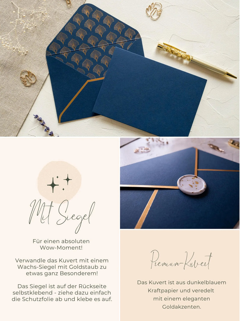 50 Geburtstagskarte mit blauem Kuvert und Wachssiegel - JoliCoon