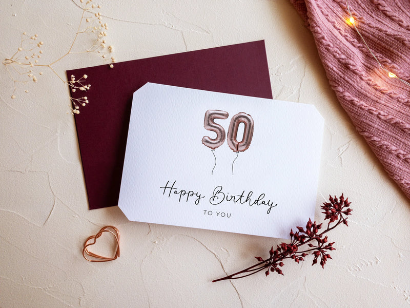 50 Geburtstagskarte mit rotem Kuvert und Wachssiegel - JoliCoon