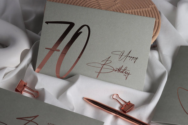 70 Geburtstagskarte GREY mit Kuvert und Wachssiegel
