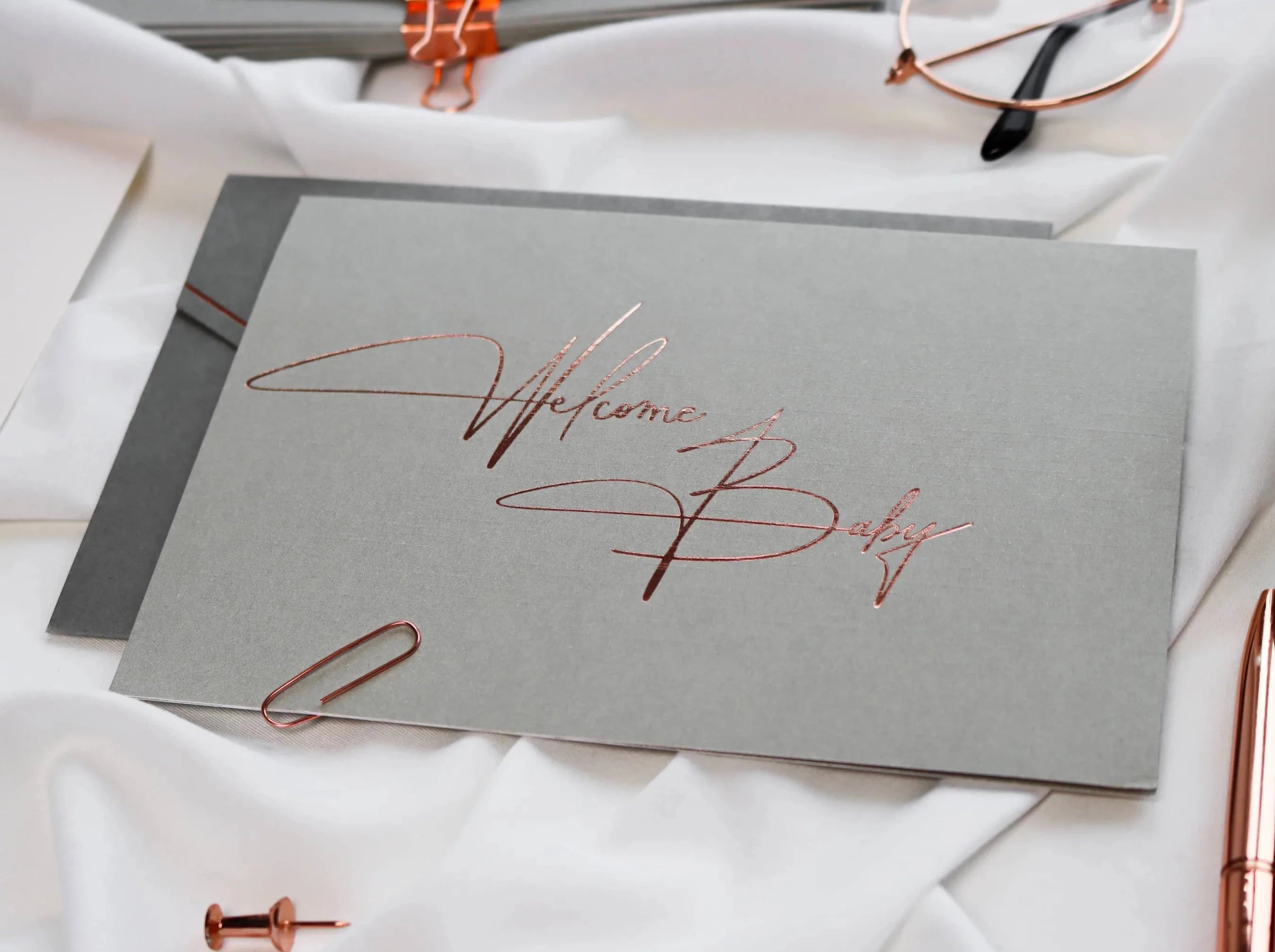 Welcome Baby Birth card GREY